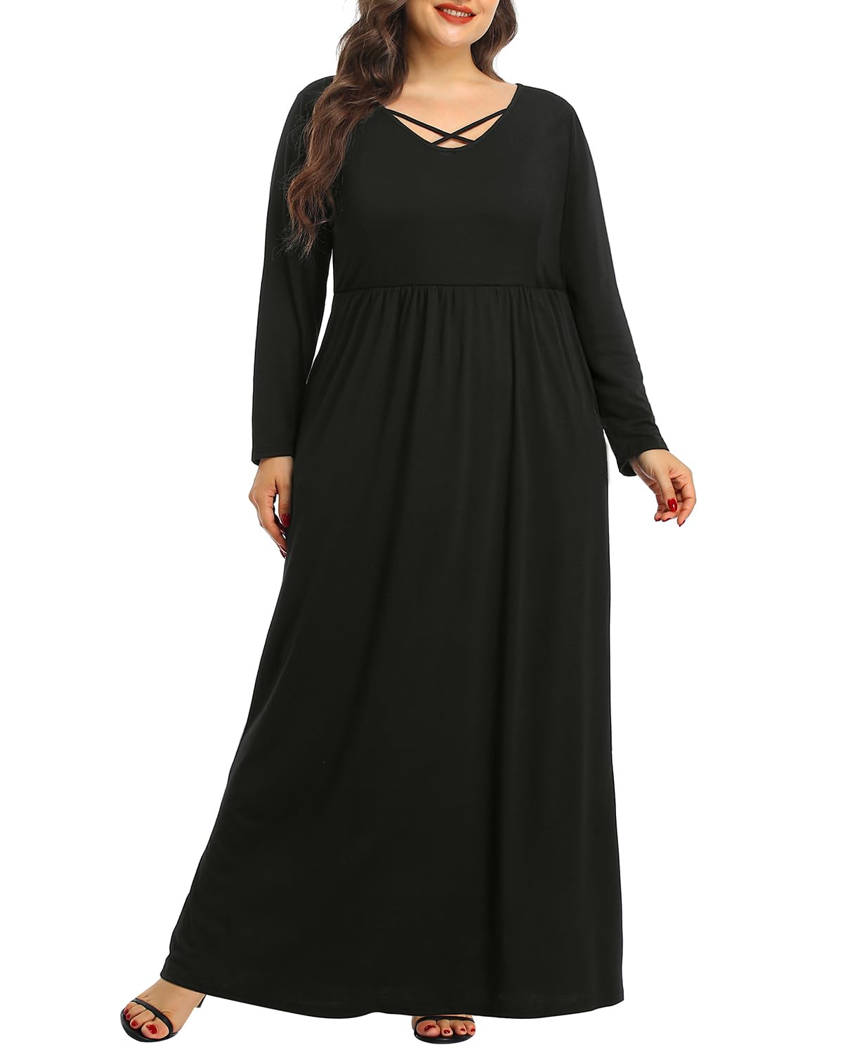 Plus Size Long Sleeve Maxi Dress for Women - Soft Casual Pinup Fashion with Pockets | Perfect for Date Night, Office Wear & Spring Outfits