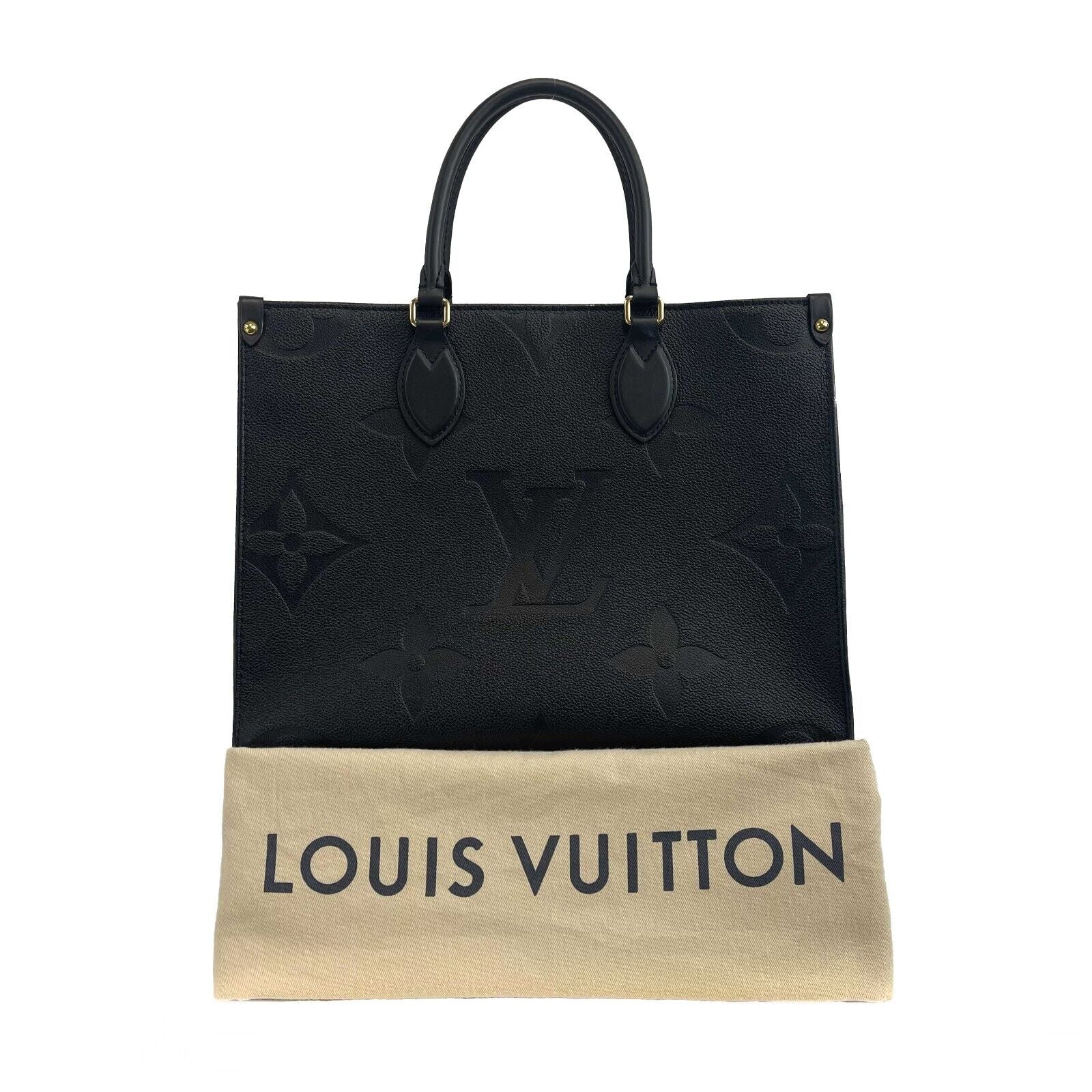 Louis Vuitton OnTheGo MM Empreinte Black Leather Tote Bag with Top Handle & Shoulder Strap - Luxury Designer Handbag for Women, Perfect for Work, Travel & Everyday Use