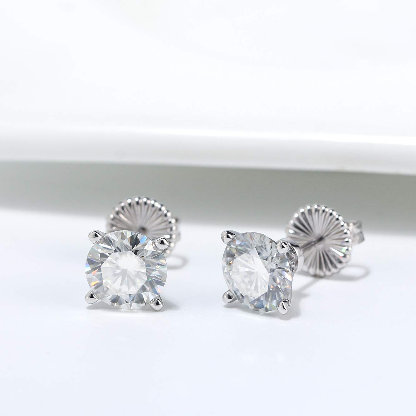 Ginger Lyne Amore Solitaire Stud Earrings for Women – 2 Ct or 4 Ct Moissanite Earrings, Classic Fashion Jewelry Gift for Her | Perfect for Weddings, Anniversaries & Special Occasions