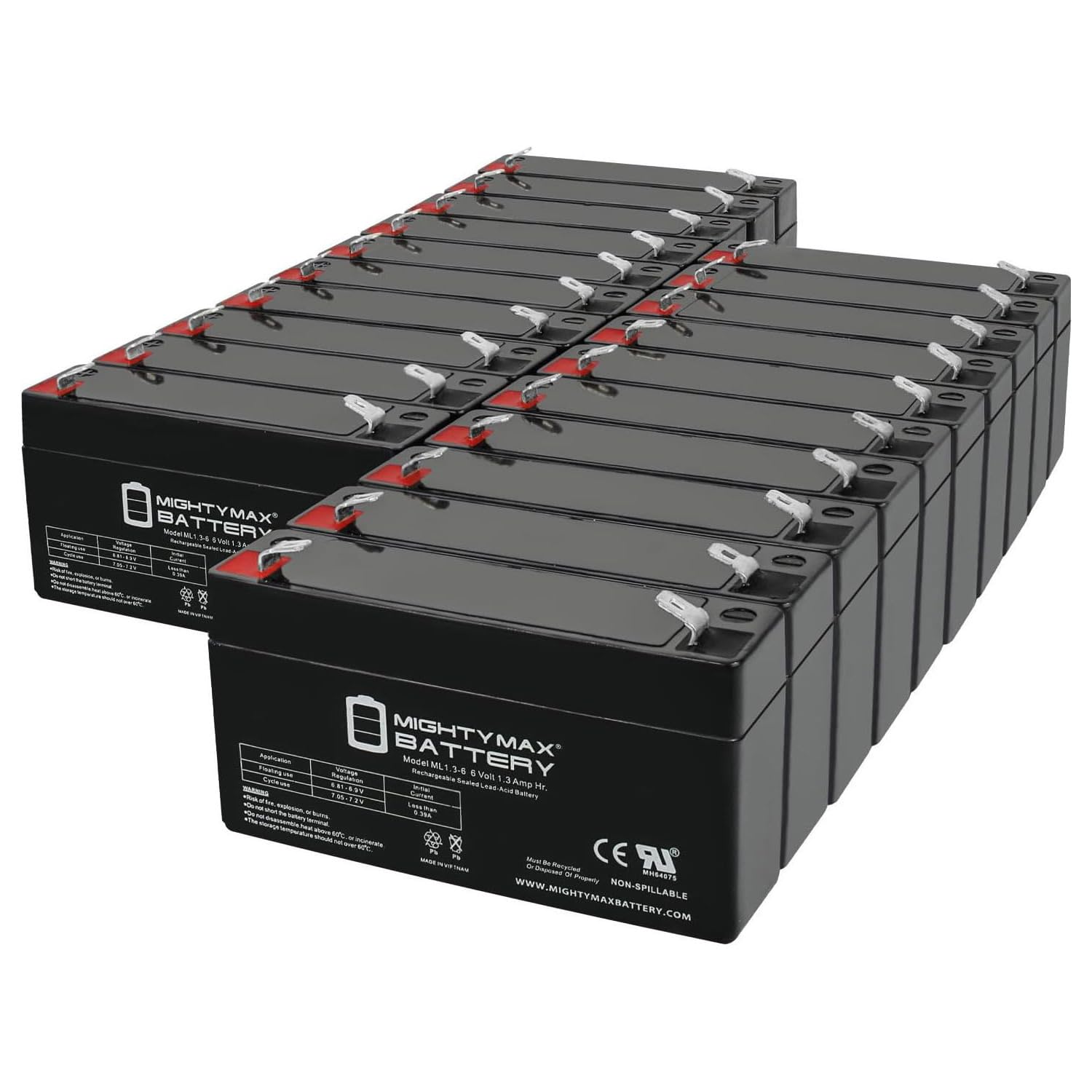 Mighty Max 6V 1.3AH SLA Replacement Battery - 20 Pack for Fire Lite 6100 Alarm System | Long-Lasting Backup Power for Home & Commercial Security Systems