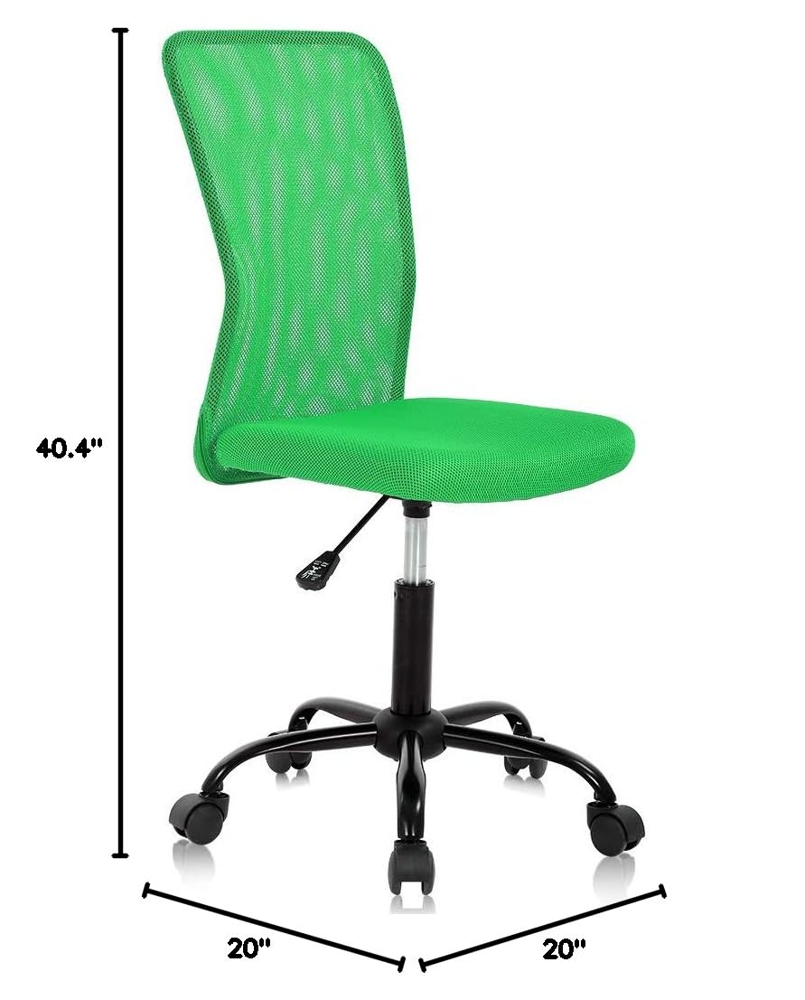 Ergonomic Home Office Chair - Adjustable Height Mid Back Mesh Computer Desk Chair with Wheels & Swivel, No Armrest, Green - Perfect for Small Office, Student Study & Task Workstation