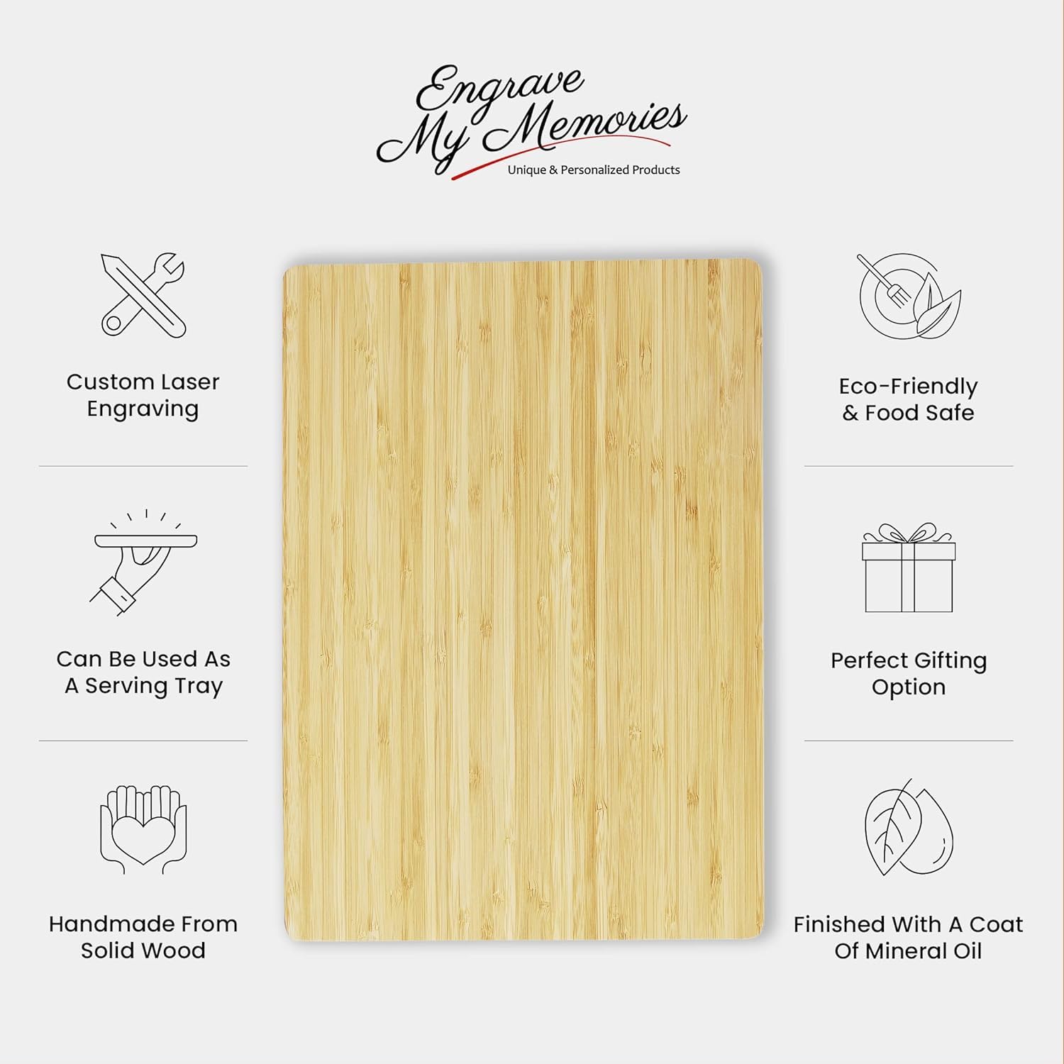 Premium Bamboo Cutting Board with Engraved Design - Durable Chopping Board for Meat, Vegetables, Fruits - Eco-Friendly Kitchen Essential - Perfect Housewarming, Mother’s Day Gift - 