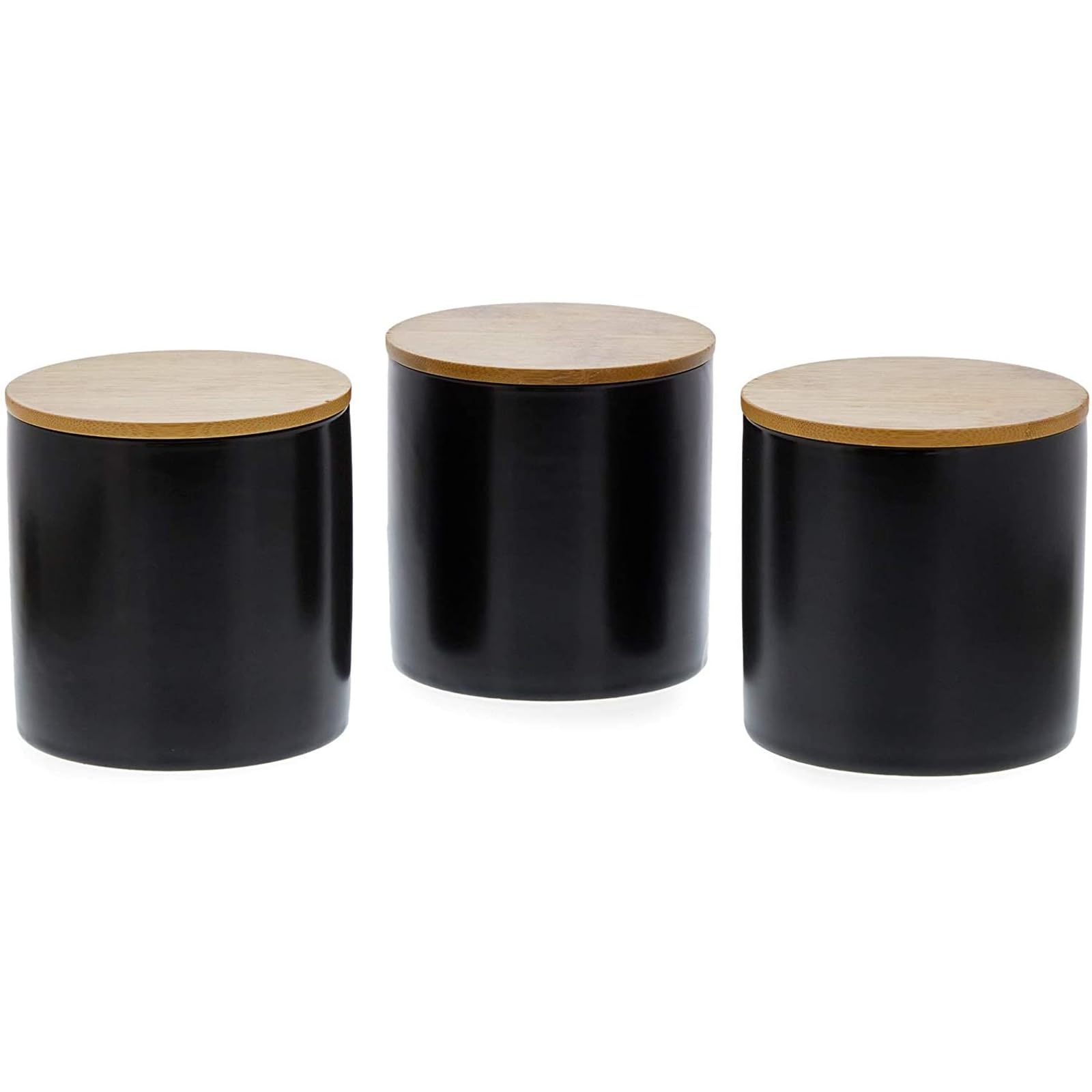 Juvale 3-Pack Black Ceramic Canisters with Bamboo Lids - 4 x 4.13 Inch Airtight Food Storage Containers for Coffee, Flour, Sugar & Snacks - Elegant Kitchen & Pantry Organization for Dining Room & Home Decor