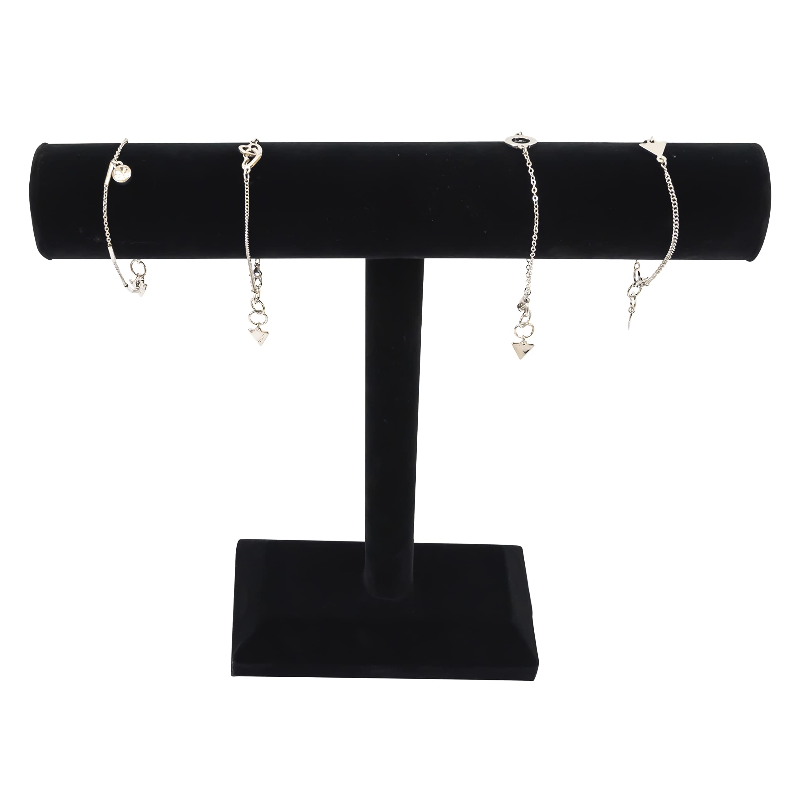 Black Velvet Jewelry Display Stand - Single T-Bar Holder for Bracelets, Necklaces, Watches & Bangles (12