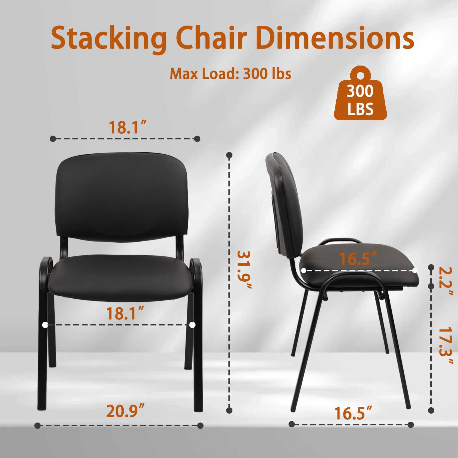 CLATINA Stackable Conference Room Chairs - 10 Pack Black PU Leather Armless Guest Chairs with Metal Frame for Office, Reception, Lobby, Training School & Waiting Areas | No Wheels, Space-Saving Design for Business & Educational Settings