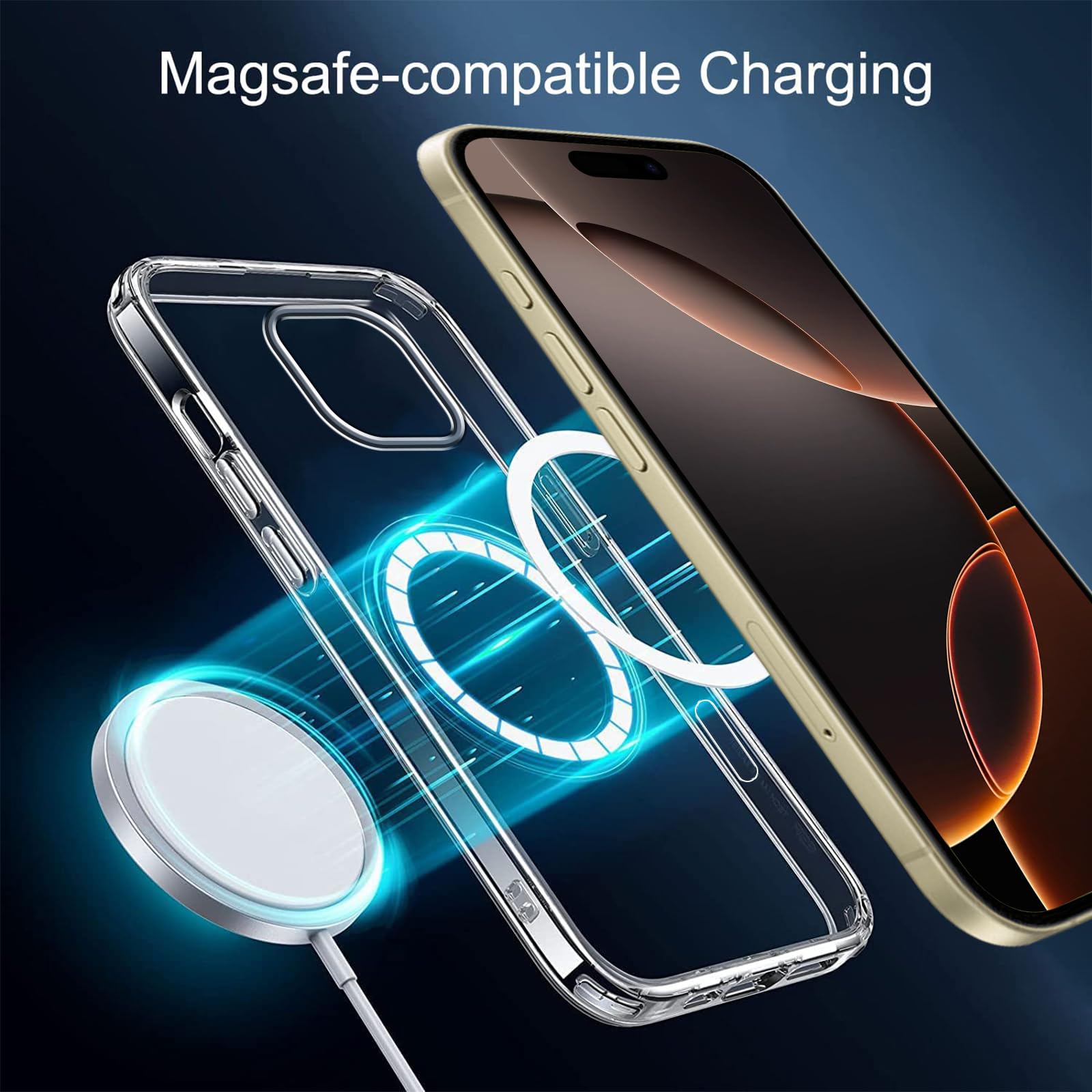 Pnakqil Magnetic Silicone Case for iPhone 16 Pro Max - MagSafe Compatible, Shockproof Transparent Cover with Adjustable Shoulder Strap & Charging Cord (Black) - Perfect for Outdoor Activities, Travel & Daily Protection