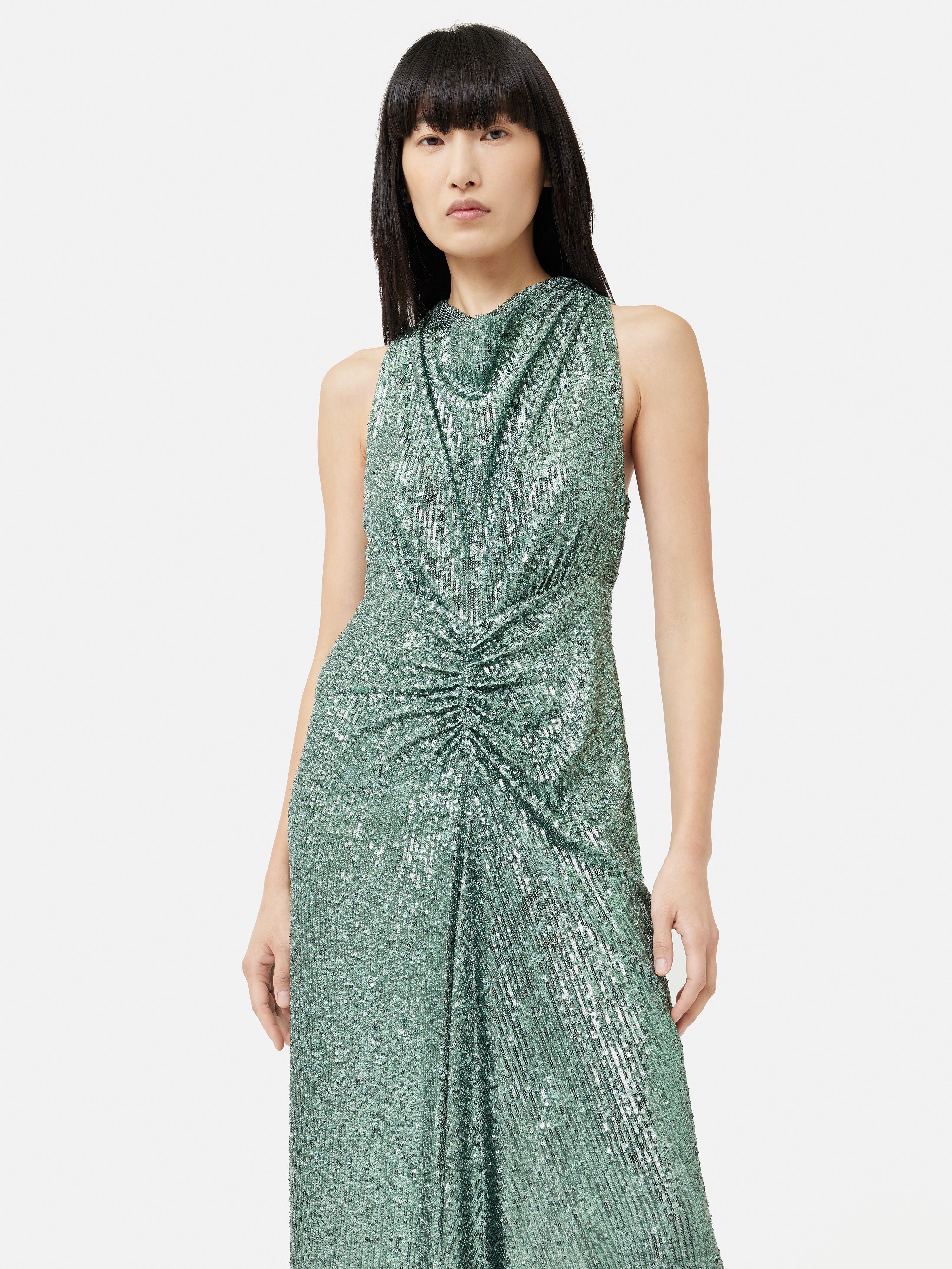 Sparkly Sequin High Neck Party Dress for Women - Elegant Aqua Blue Evening Gown for Prom, Cocktail Party & Special Occasions
