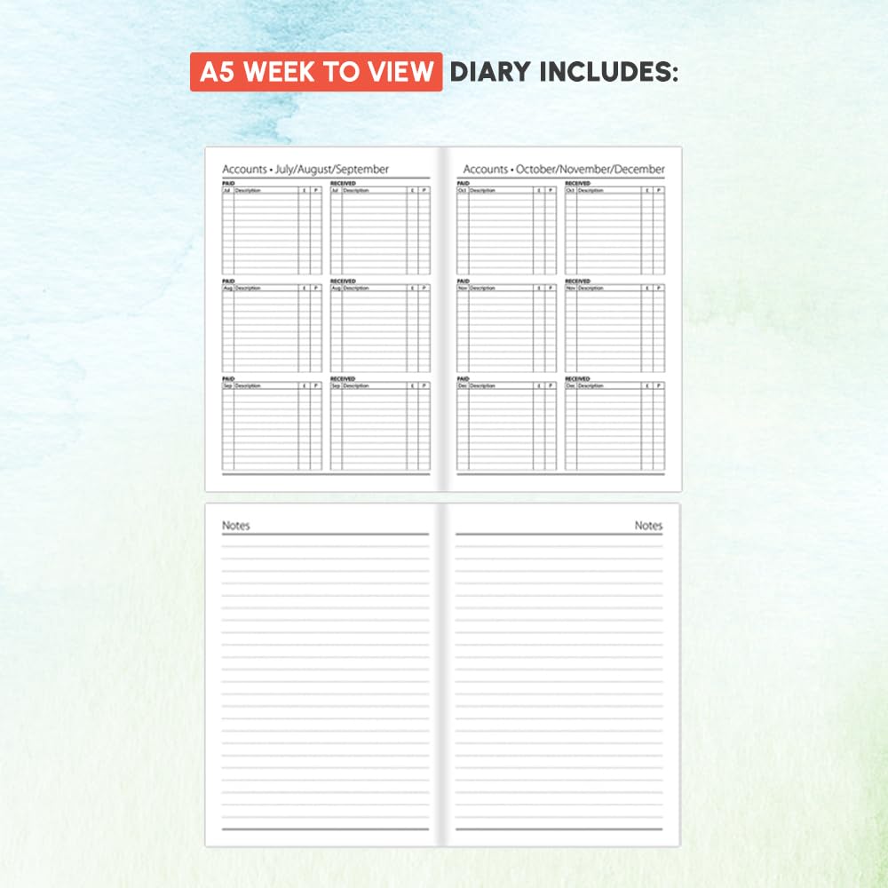 1ABOVE 2025 A5 Week-to-View Diary Planner - 60gsm Paper, Hardback Casebound Cover - Perfect for Home, Office & School Organization (Red)