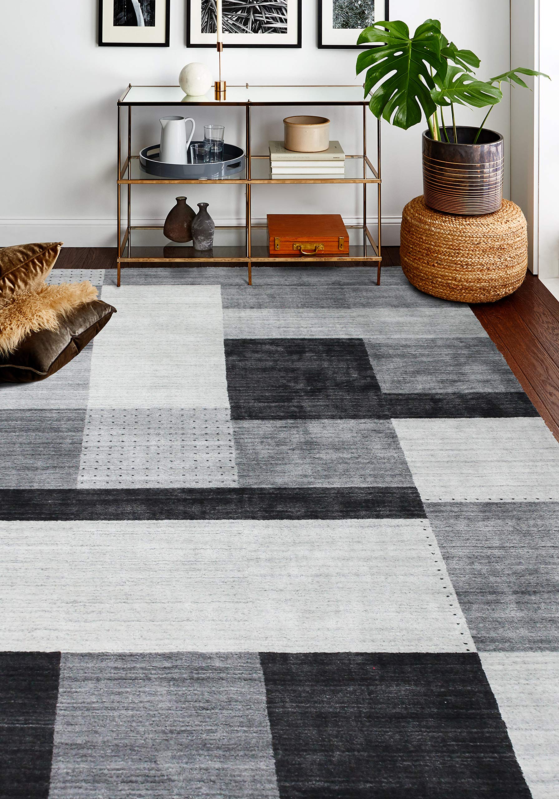 Bashian Collection Luxury Hand Loomed Wool & Viscose Area Rug - 2.6’ x 10’ Ivory/Grey Runner Rug for Entryway, Living Room, Bedroom - Soft & Durable Home Decor for High-Traffic Areas