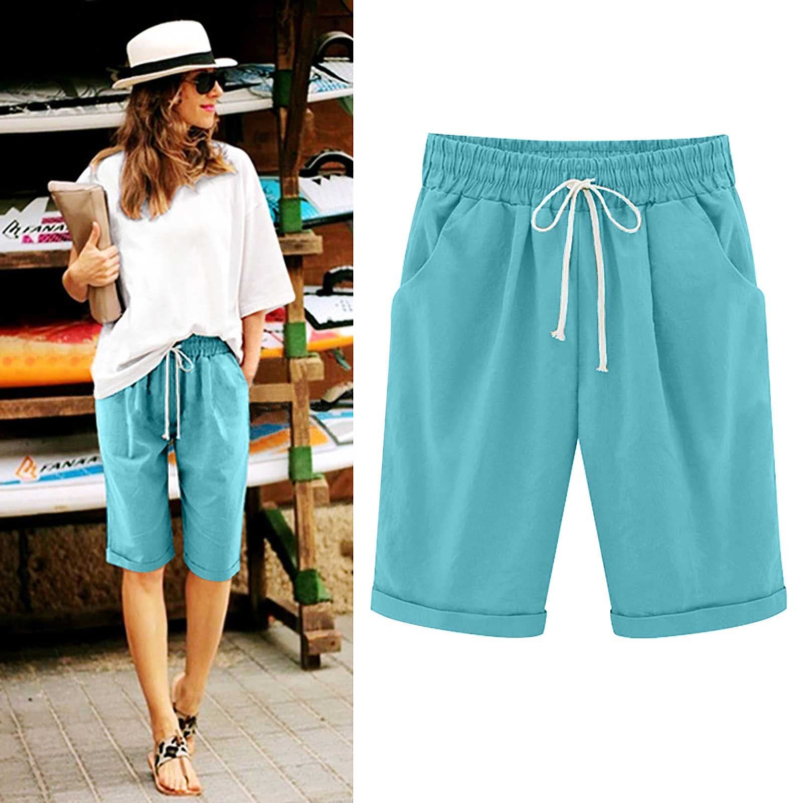 Trendy Women's Bermuda Shorts - Cotton Linen Summer Casual for Workout & Travel