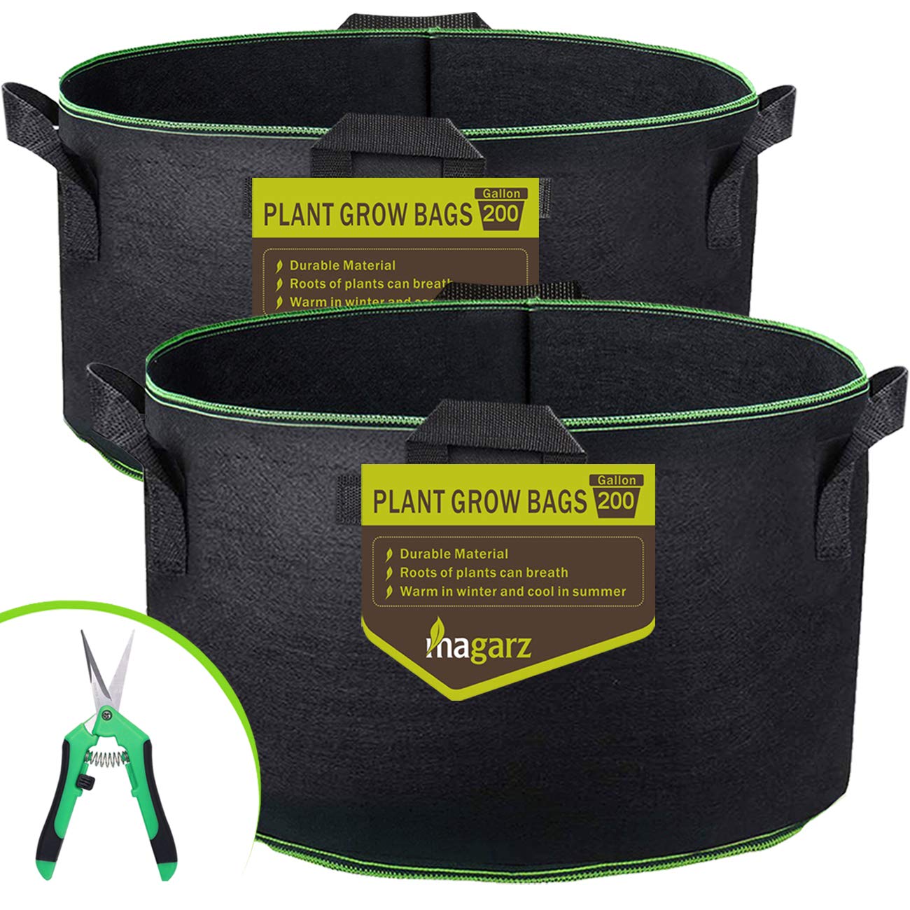 Magarz 2-Pack 200 Gallon Heavy Duty Fabric Flower Pots - Breathable Garden Felt Grow Bags with Sturdy Handles (Black) for Vegetables, Fruits, and Large Plants - Perfect for Raised Beds, Container Gardening & Urban Farming