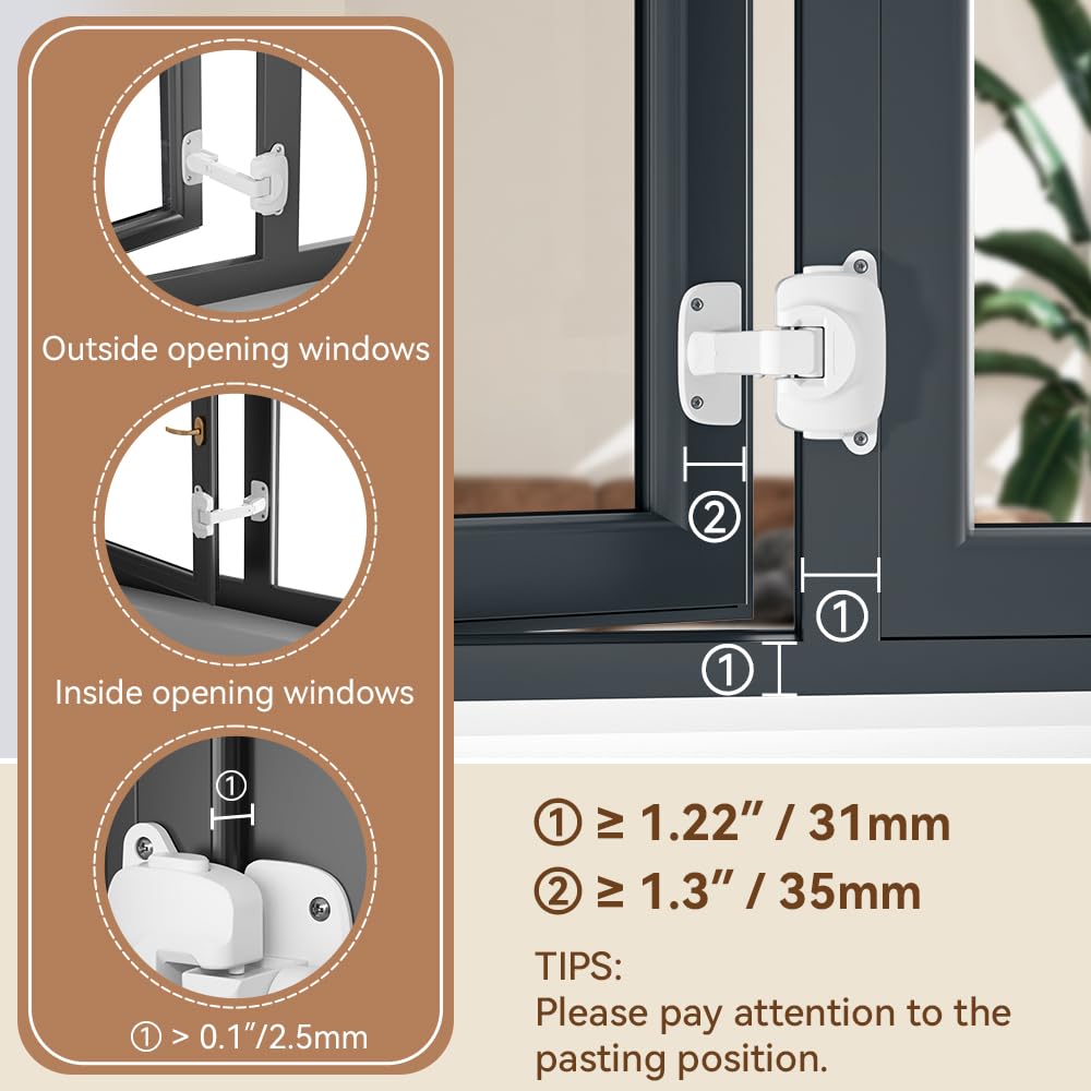 EUDEMON 1 Pack Baby Window Safety Lock - Childproof Window Restrictor for UPVC, Wooden & Metal Frames - Adjustable Window Guard for Home Safety (White) | Perfect for Nursery, Bedroom & Sliding Windows