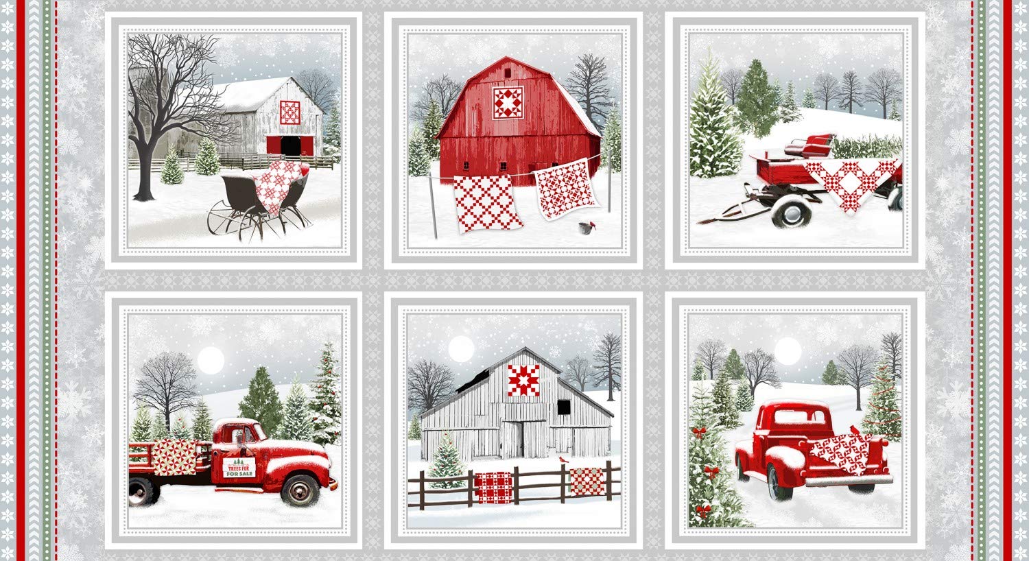 Red Truck Winter Barn Quilt Panel - Holiday Heartland Decor for Home
