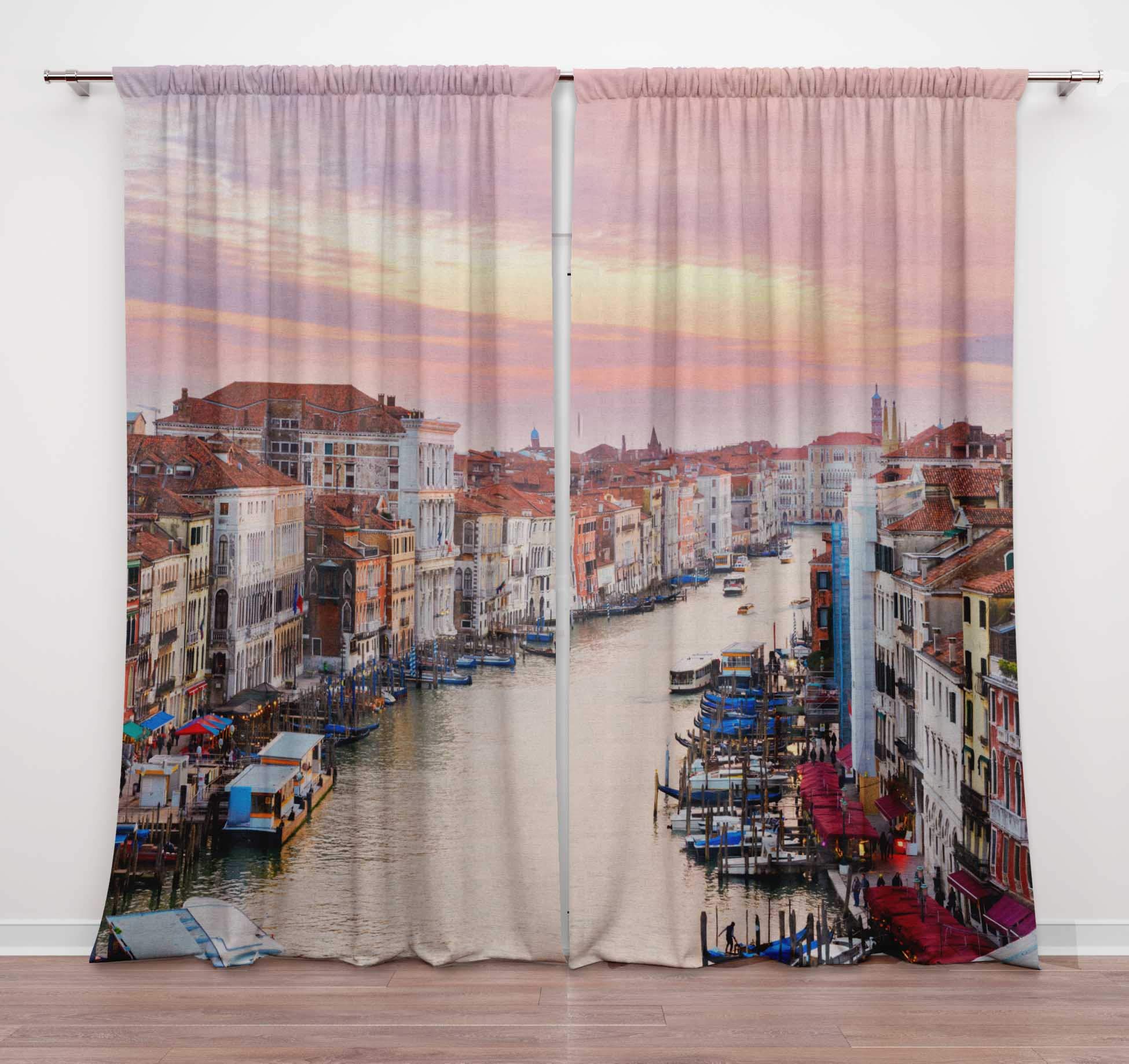 Timingila Multicolor Grand Canal Venice Print Curtains - 2 Panels Set, 54x108 Inches, Rod Pocket Window Drapes for Living Room & Bedroom - Perfect for Home Decor, Coastal Theme, and European Style Interiors