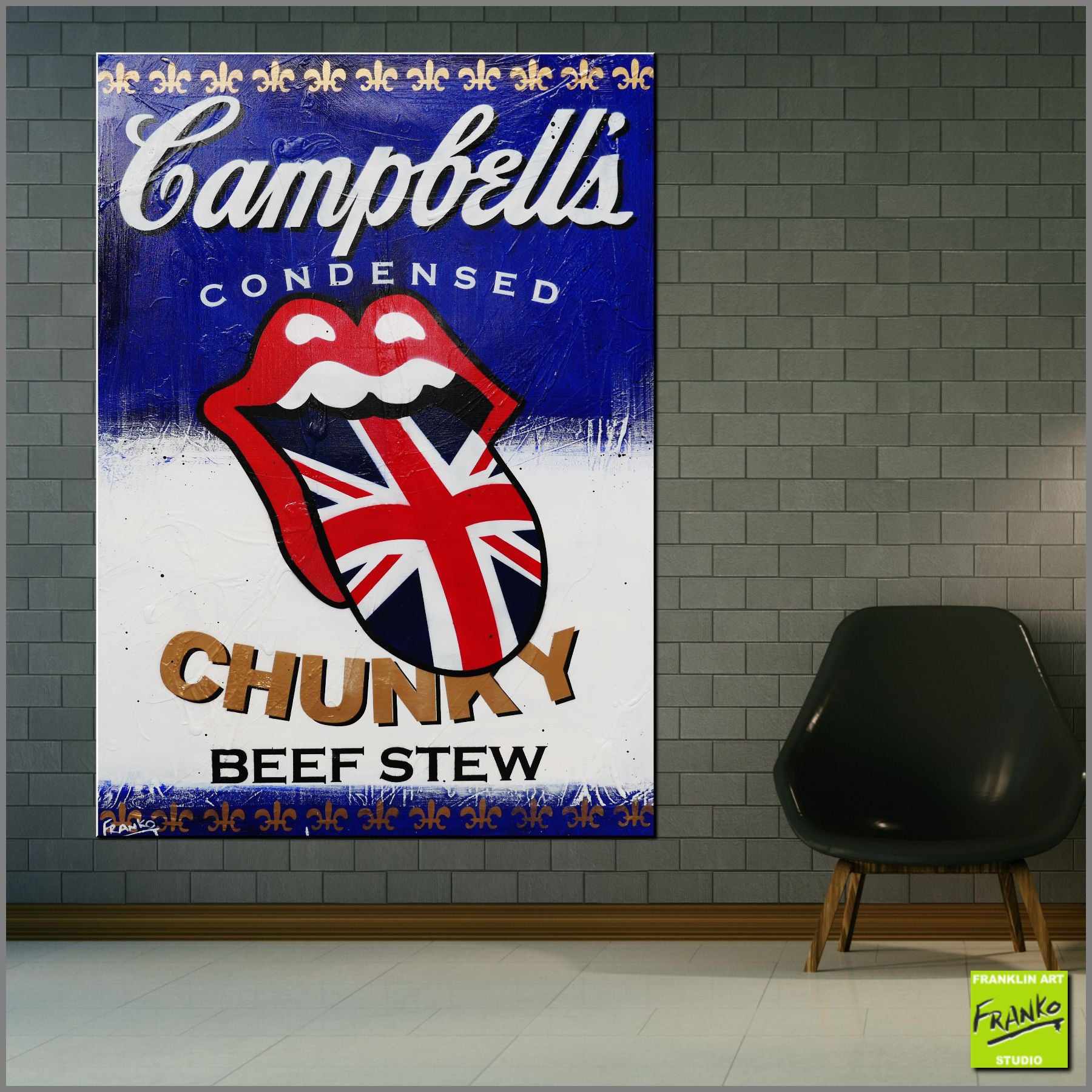 Chunky Stewed Up Rolling Stones 140cm x 100cm Campbell's Soup Textured Urban Pop Art Canvas Painting - Perfect for Modern Home Decor, Office Wall Art & Gift for Music Lovers