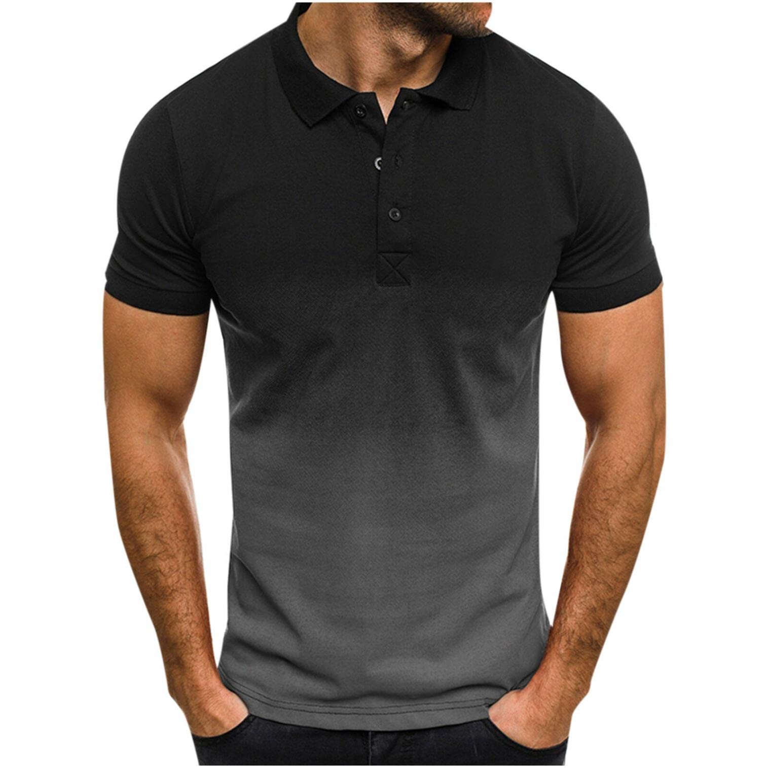 **Men's Golf Shirts - Short Sleeve Henley T-Shirts | Casual Striped Button-Up Tee with Lapel for Golf & Outdoor Activities**
