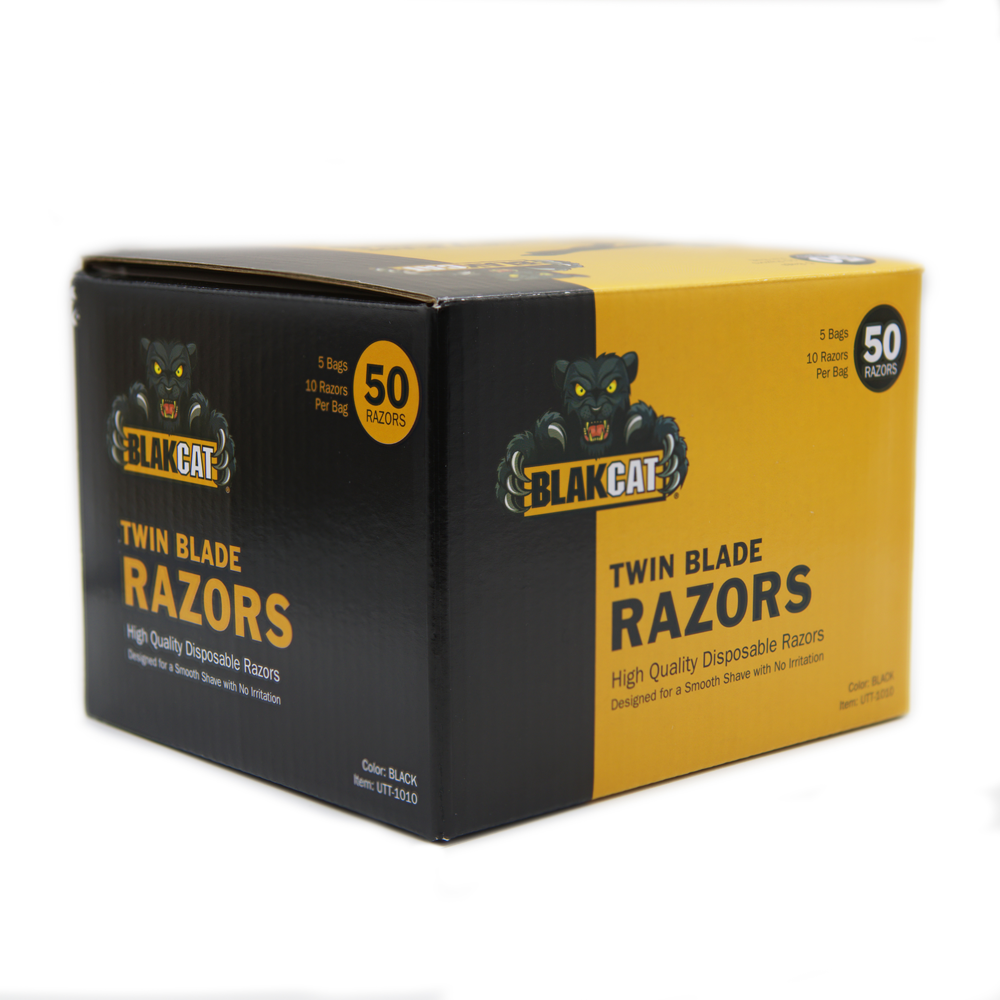 Blakcat Premium Twin Blade Disposable Razors - 50 Pack for Men & Women - Smooth Shaving for Face, Legs & Body - Travel & Gym Essential