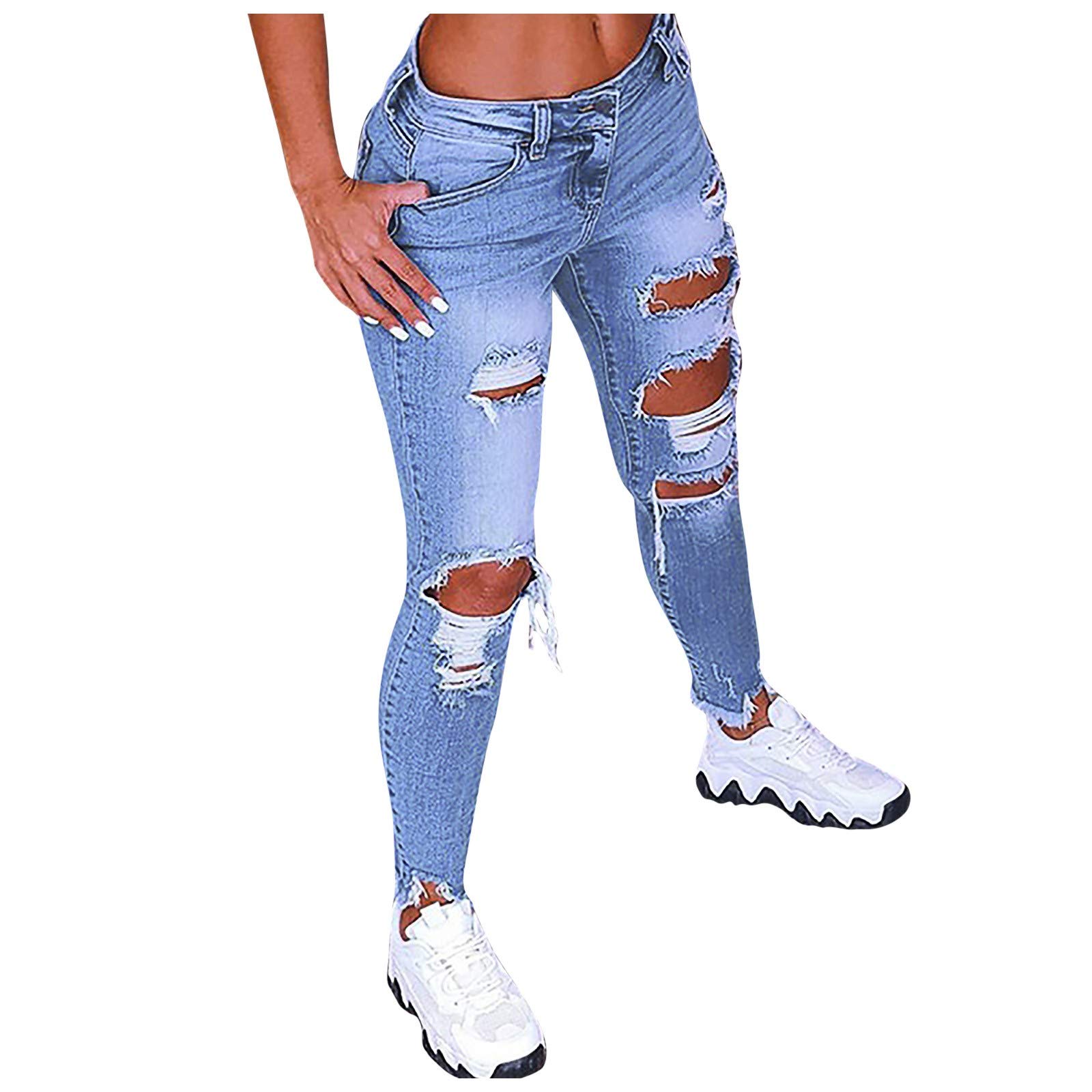 UODSVP Women's Low Waist Flare Jeans - Solid Color Distressed Ankle Pants for Casual & Party Wear | Trendy Fashion Denim Trousers for Everyday Style
