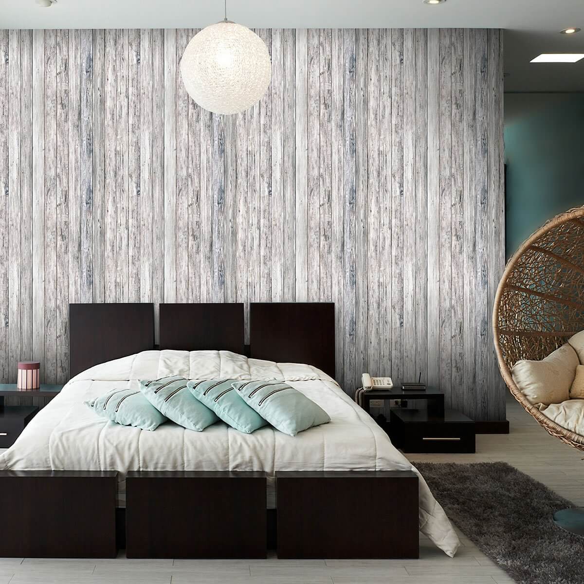 Blue and Green Faux Wood Peel and Stick Removable Wallpaper - Self-Adhesive Decorative Wall Covering for Bedroom, Living Room, Kitchen & Office - Easy to Install & Remove