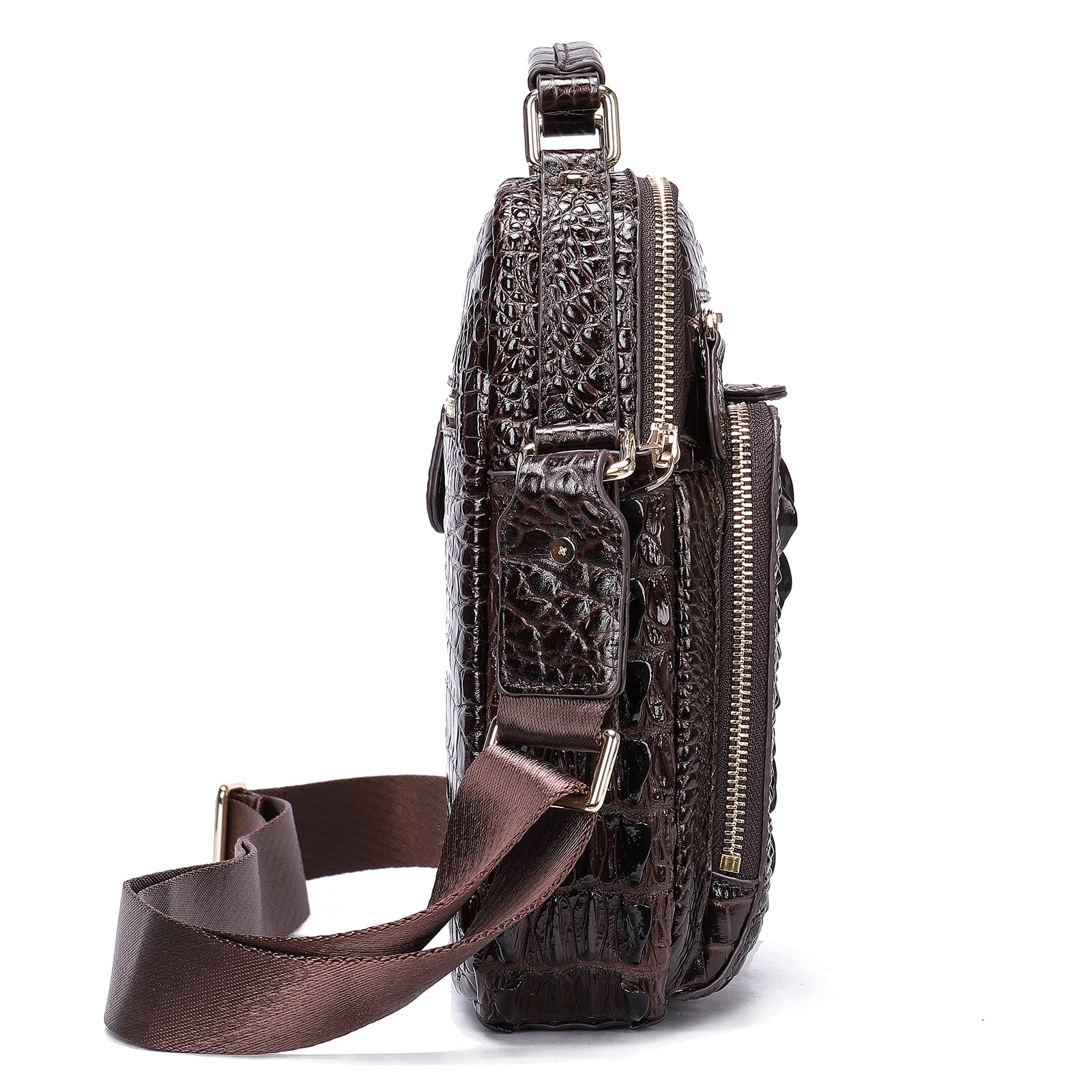 NIUCUNZH Men's Crocodile Leather Crossbody Bag - Small & Stylish Chest Bag for Travel, Work & Everyday Use - Perfect Gift for Men (Brown)