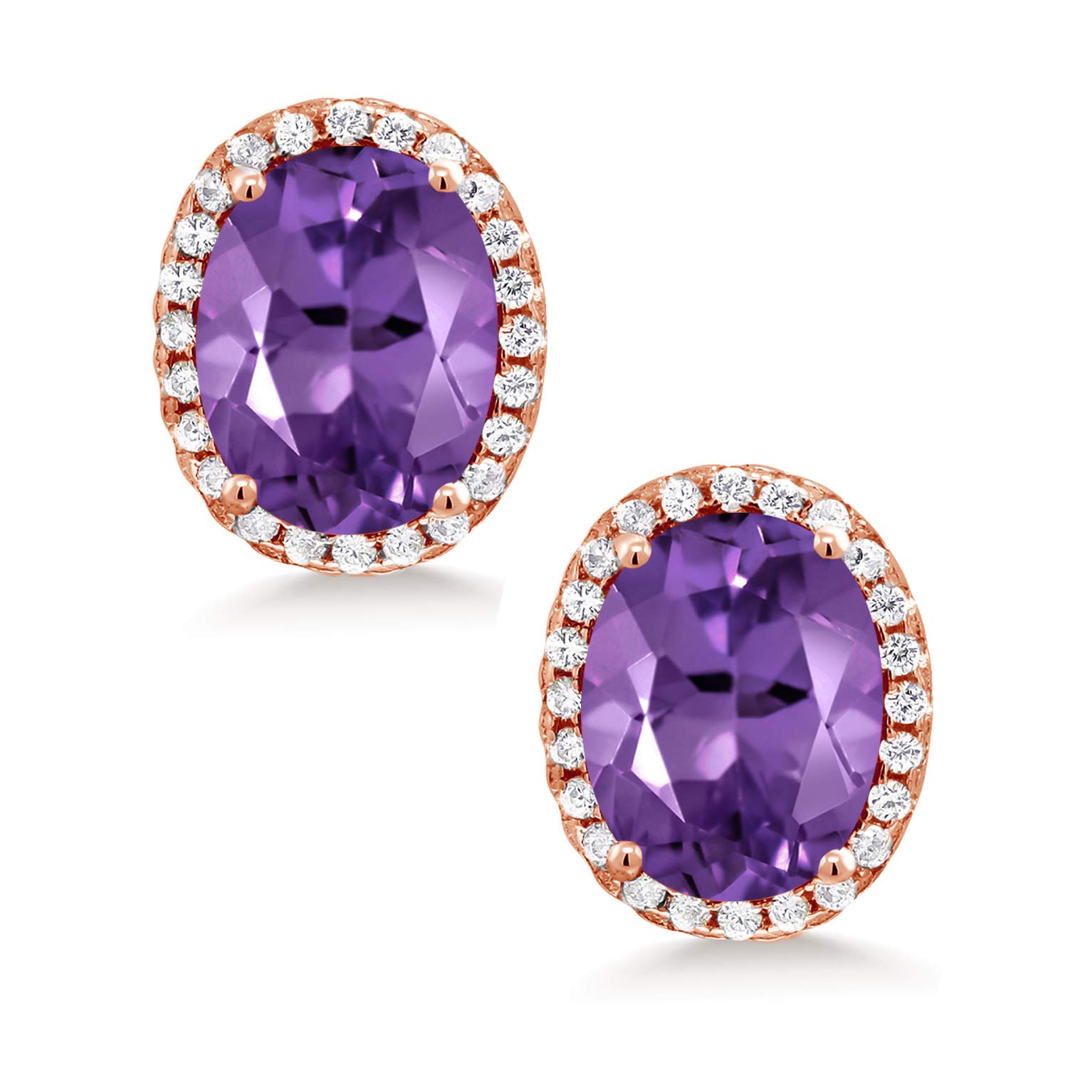 9X7MM Oval Cut Gemstone Birthstone Halo Earrings for Women | 18K Rose Gold Plated Sterling Silver | Fine Jewelry Gifts for Mom, Wife, Her | Anniversary, Birthday, Mother's Day Present