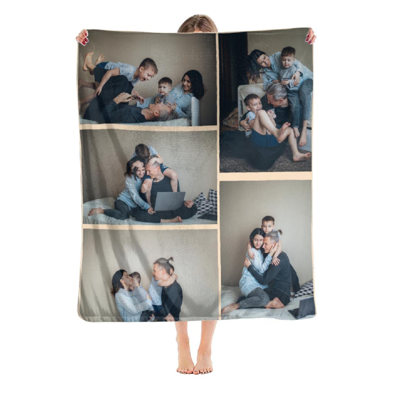 Custom Photo Blankets - Personalized Throw Blankets with Pictures | Best Gift for Mom, Women & Family | Birthday Souvenirs | 5-Photo Collage Design | Perfect for Mother's Day, Christmas & Home Decor