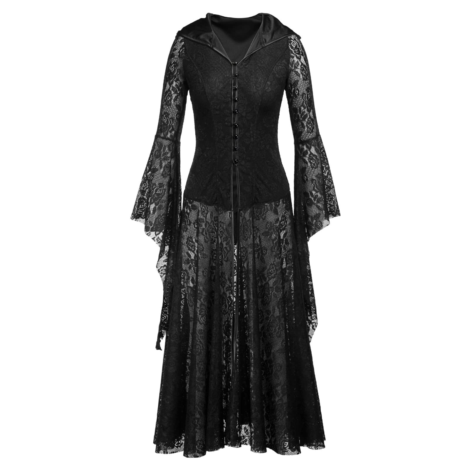 Rayon Slip Dress - Medieval Gothic Lolita Black Lace Midi Dress | Vintage Retro Little Black Dress for Women | Perfect for Casual Wear, Cosplay, and Gothic Fashion Events