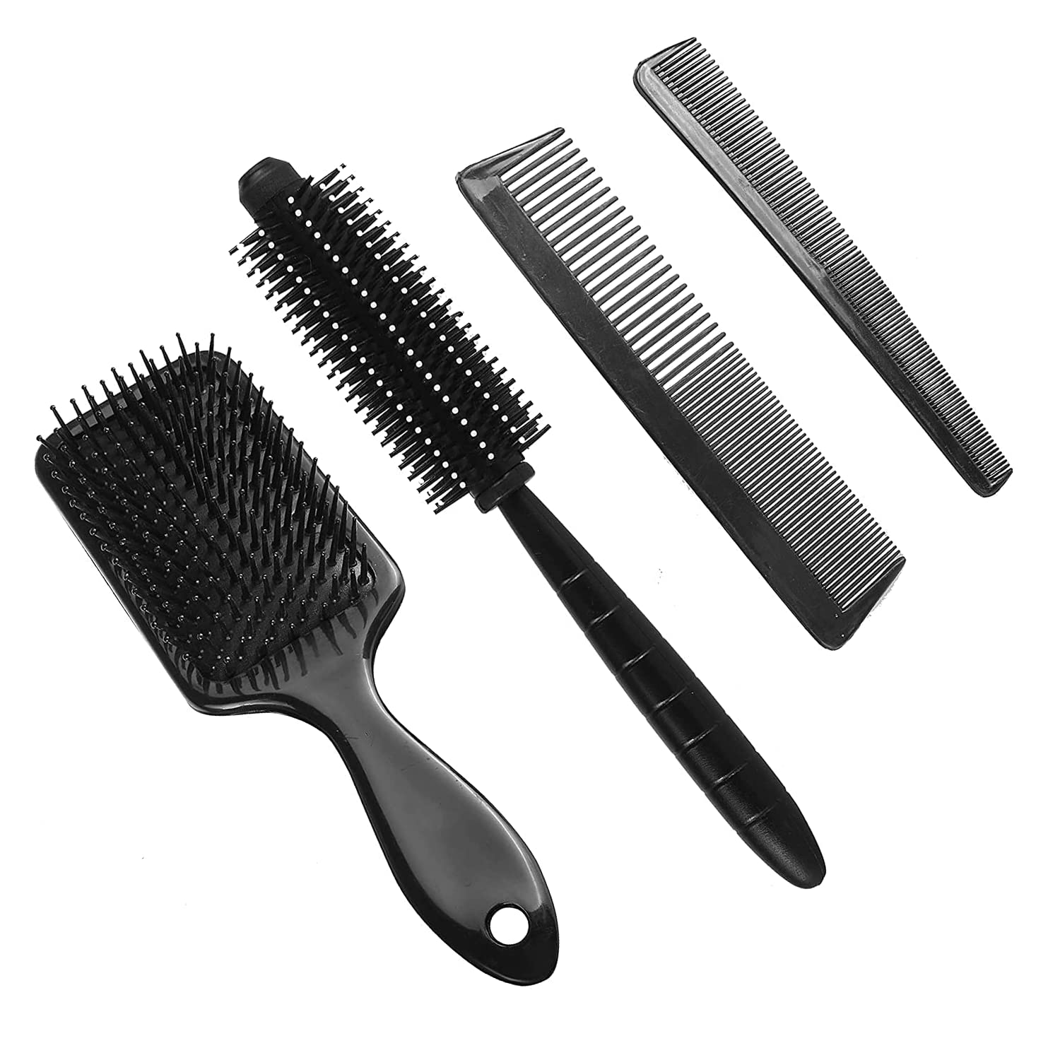 Osceola 4-Piece Professional Hair Styling Comb Set - Variety Pack for All Hair Types (Paddle Brush, Round Brush, Straightener, Dressing Comb) - Perfect for Salon Stylists & Home Use - Great for Women & Men - Ideal for Blowouts, Styling, Detangling & Smoothing