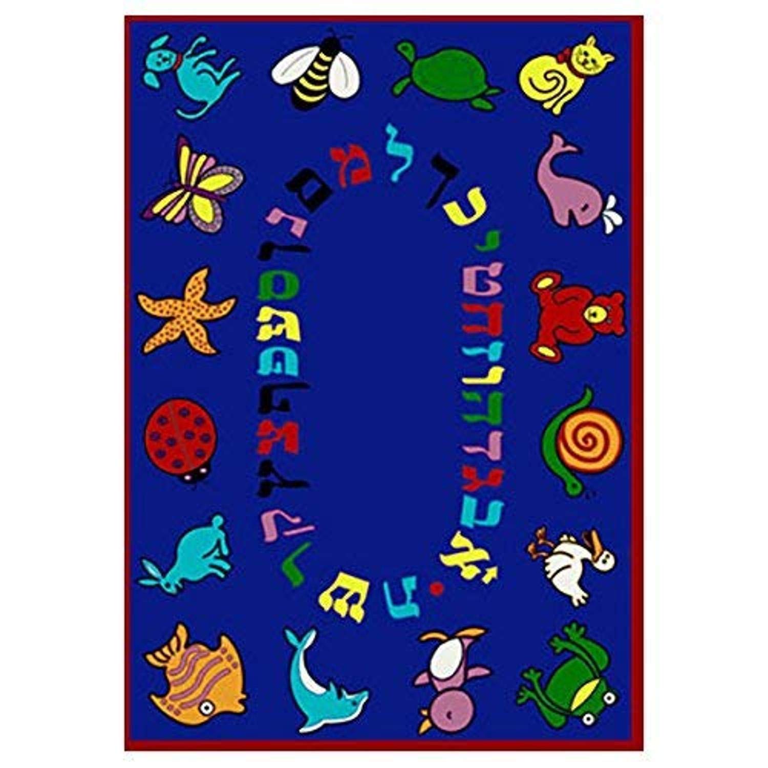 Joy Carpets Kid Essentials Hebrew ABC Animals Playroom Rug - Blue, 5'4