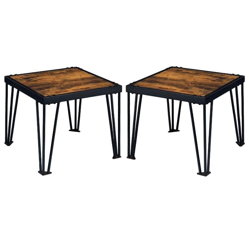Home Square Eagles Industrial Metal Square End Table Set of 2 - Black Modern Side Tables for Living Room, Bedroom & Office Decor