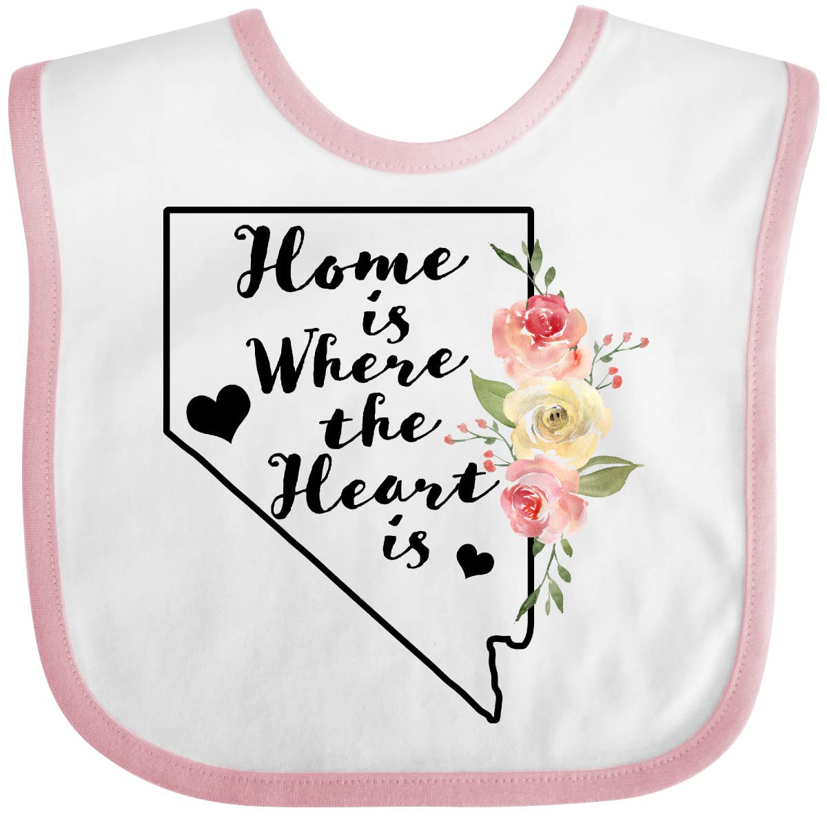 Inktastic Nevada Home Is Where the Heart Is - Watercolor Floral Baby Bib for Newborns & Infants - Soft Cotton Drool Bib for Feeding, Teething & Everyday Use