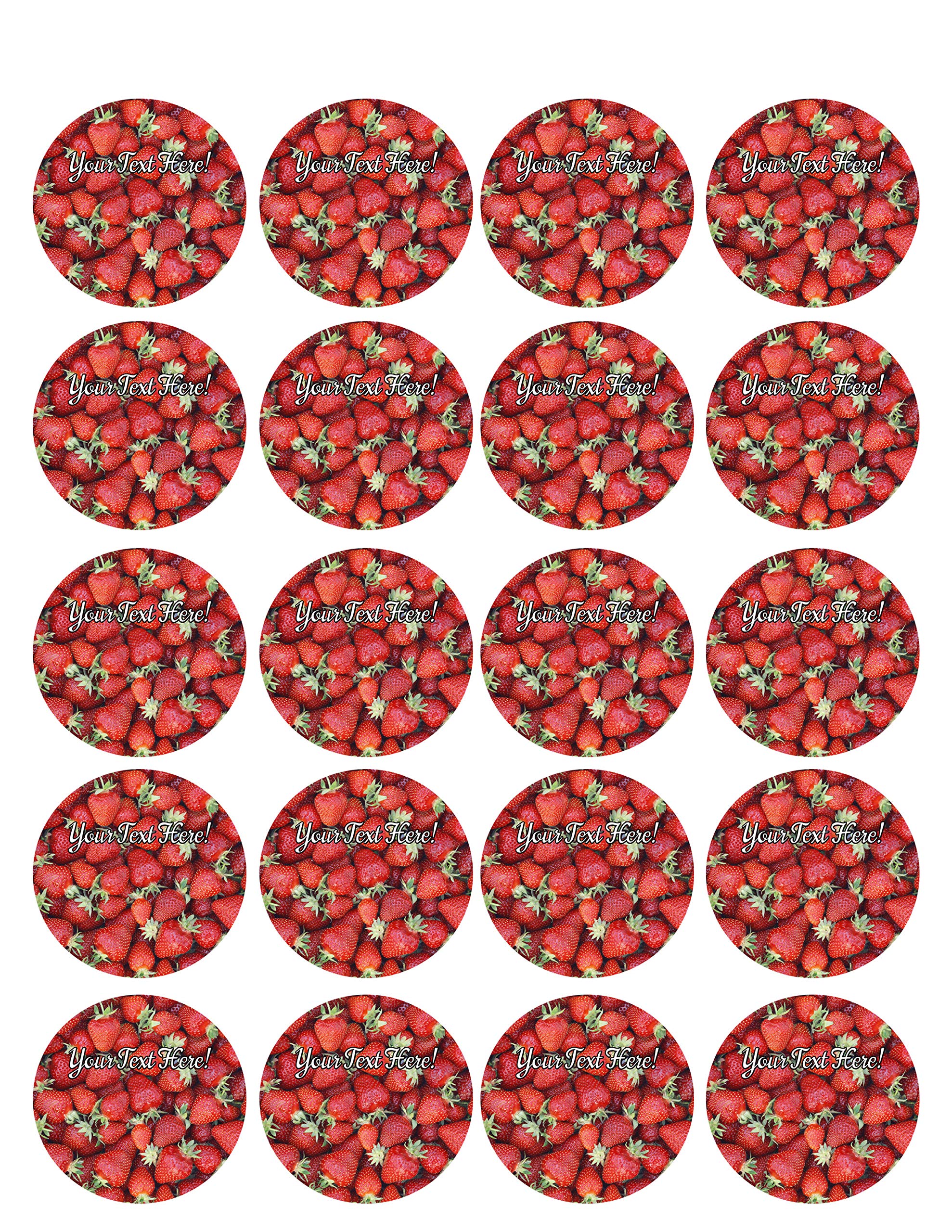 Edible Strawberry Cupcake Toppers - 1.8 Inch Cake Decorations (20 Pieces/Sheet) - Perfect for Birthday Cakes, Wedding Desserts & DIY Baking Projects