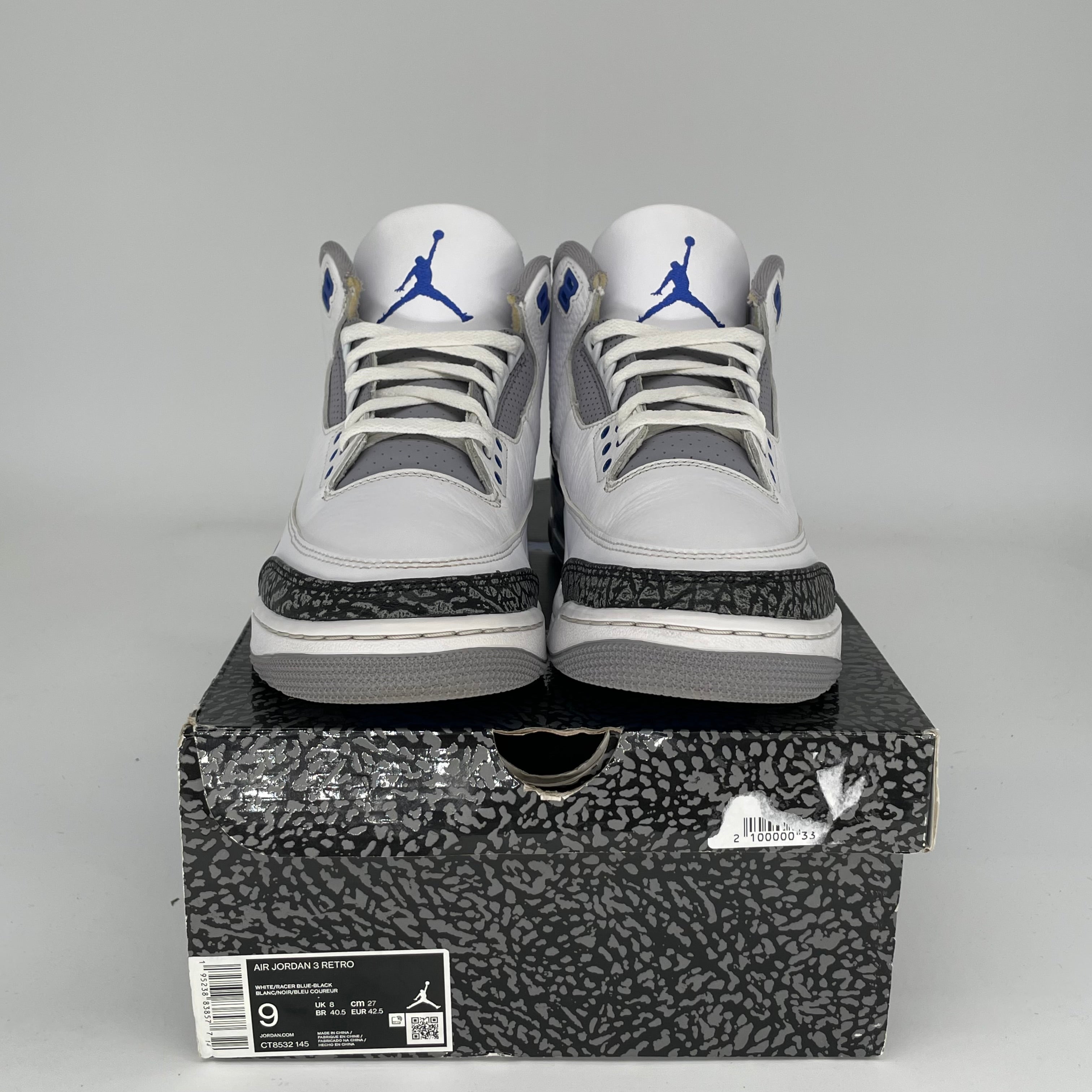 Air Jordan 3 Racer Blue Men's Basketball Shoes - Size 9 (CT8532-145) - Retro Sneakers for Running, Training & Streetwear Fashion