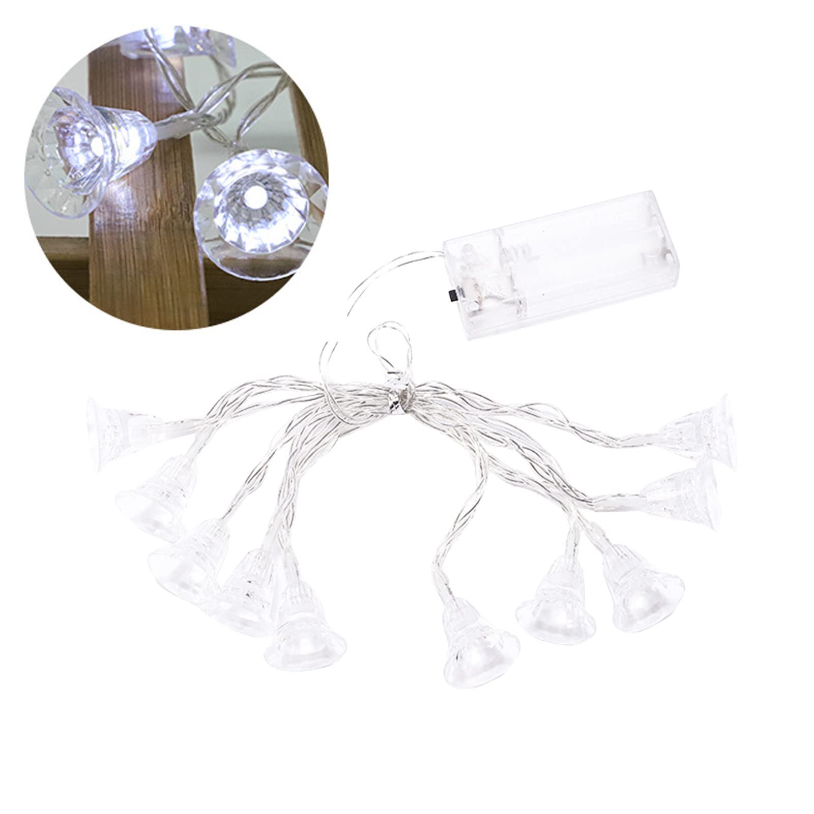 Boddenly LED String Lights Outdoor - 10 Bell-Shaped Christmas Tree Lights with Battery Powered Decorations for Garden, Yard, and Holiday Decor (White, One Size) - Perfect for Christmas, Parties, and Outdoor Lighting
