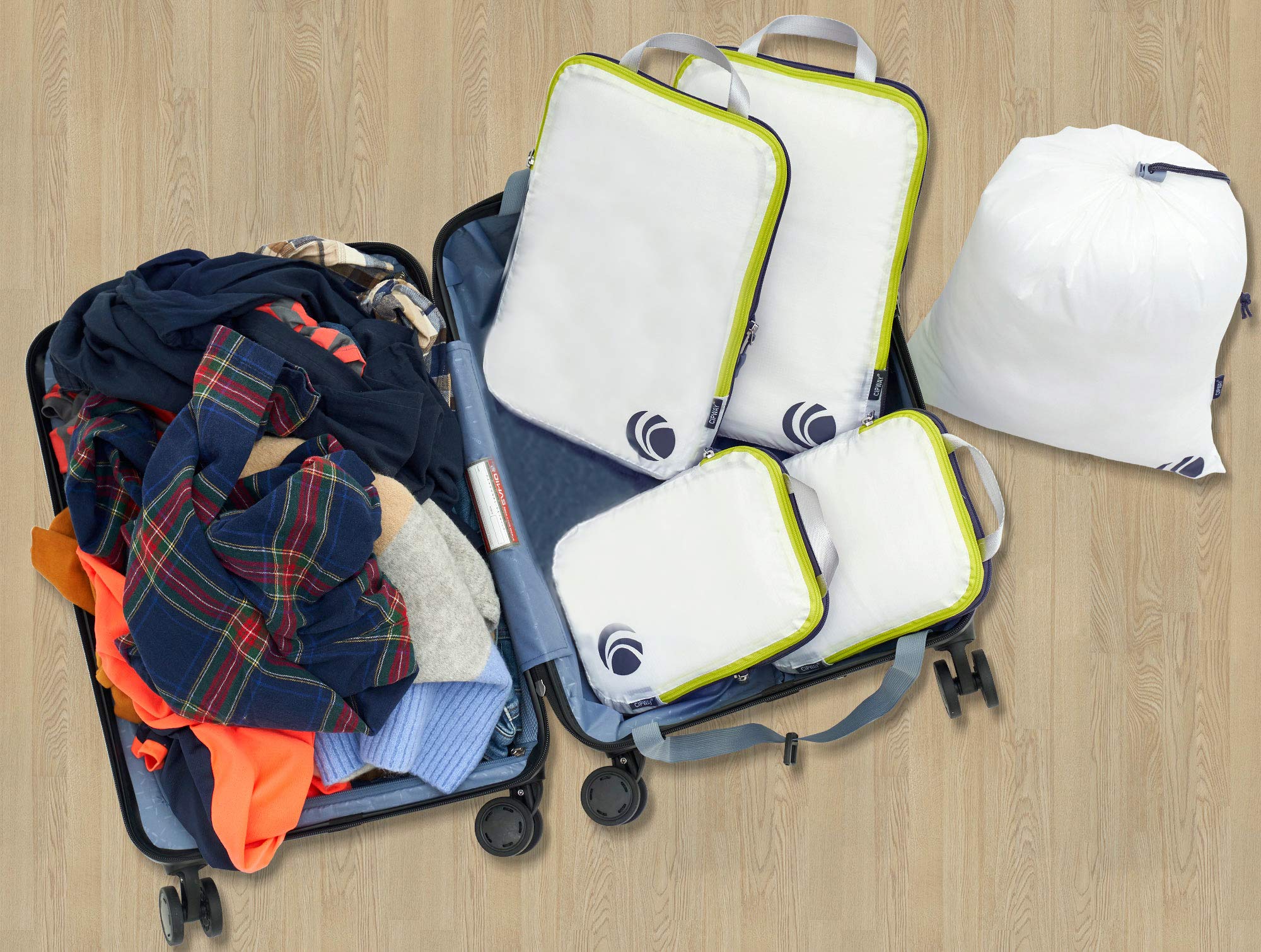 Cipway - 5 Set Ultralight Compression Packing Cubes for Travel, Luggage Organizer for Suitcase & Backpack (White) - Perfect for Weekend Trips, Business Travel & Vacation Packing