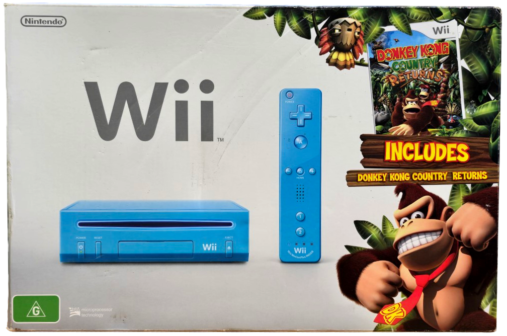 Limited Edition Blue Donkey Kong Nintendo Wii Console RVL001 Complete In Box - Retro Gaming Collectible for Home Entertainment & Party Games