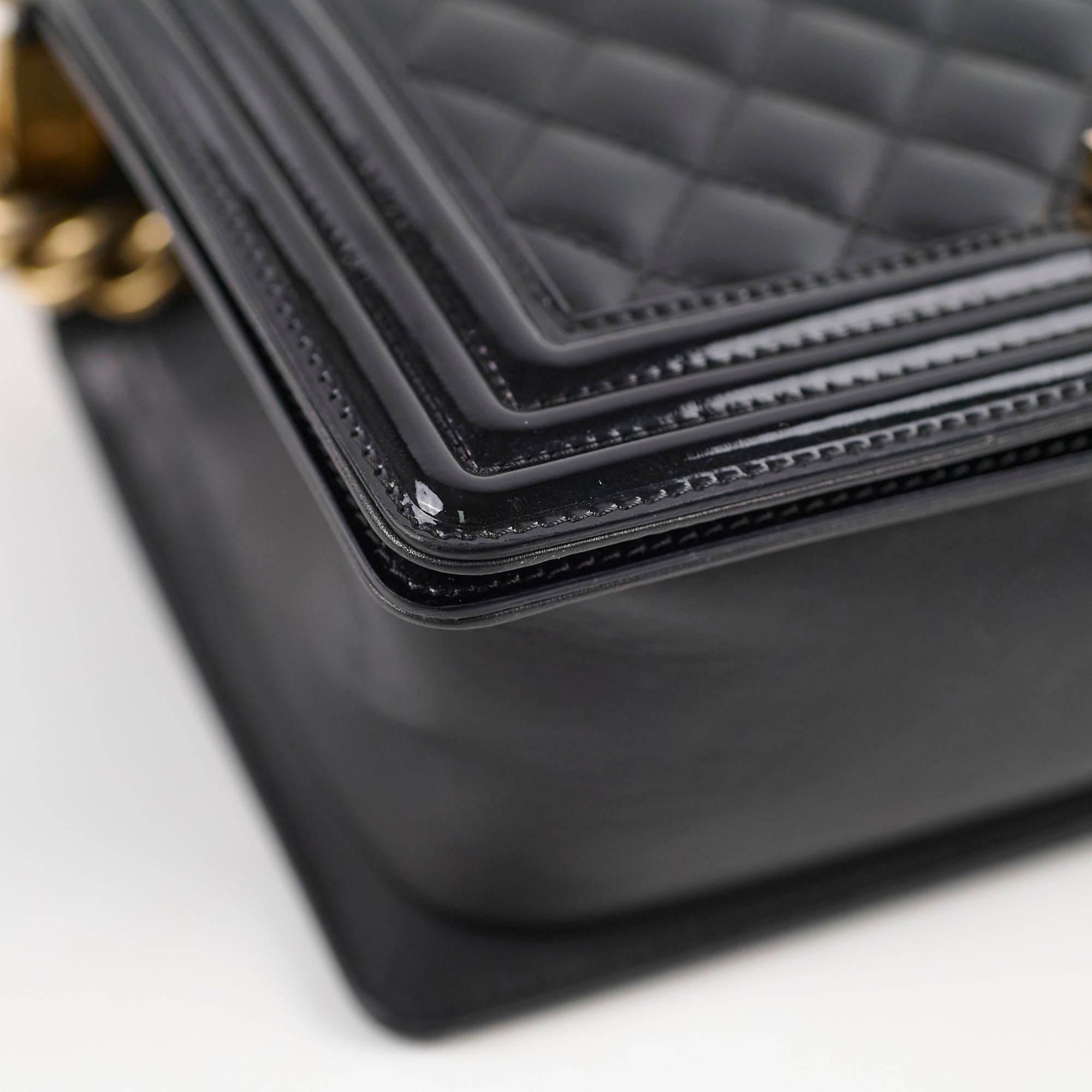 Chanel Old Medium Boy Bag Black Patent Leather Crossbody Bag - Luxury Designer Handbag for Women, Perfect for Parties, Dates & Evening Events