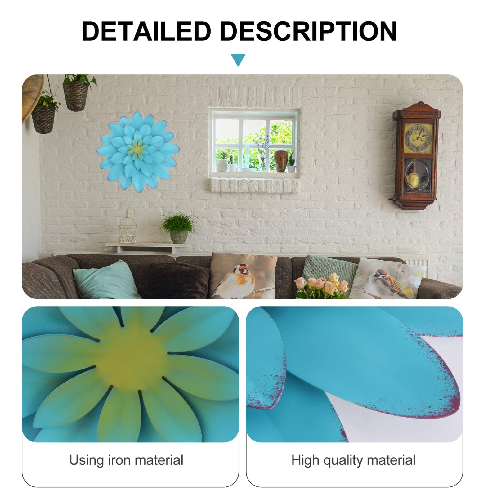 Yardwe Wrought Iron Flower Wall Hanging - Indoor Decor for Living Room