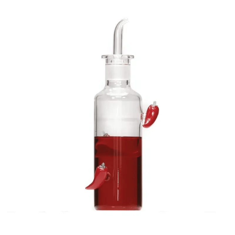 MAISON BALZAC Premium Glass Chilli Oil Bottle - 210mL Clear/Red - Perfect for Cooking, Gifting & Gourmet Kitchen Decor