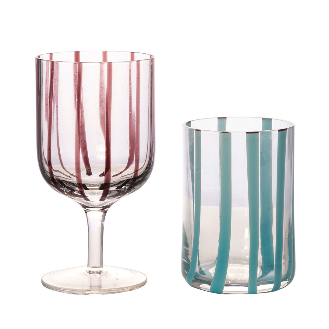 Hand Painted Striped Wine Glasses Set of 4 - Elegant Stemware for Red & White Wine, Perfect for Dinner Parties, Weddings & Home Decor