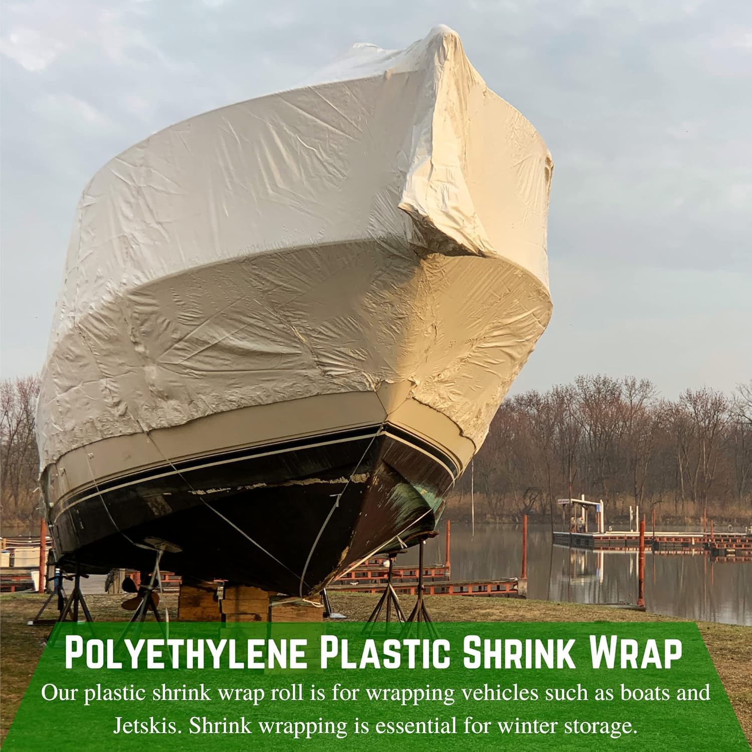 7 Mil Polyethylene Plastic Shrink Wrap - Heavy Duty Boat Shrink Film for Marine Storage & Protection - Industrial Shrink Wrap with Heat Gun - White 14' x 50' - Perfect for Winter Boat Storage, RV Covering & Equipment Protection