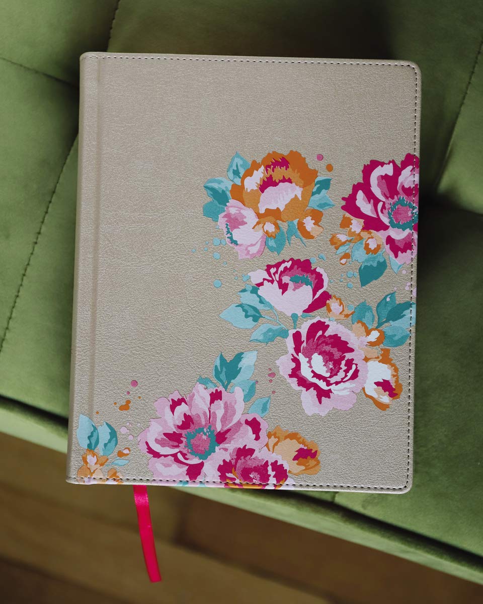 NIV Journal the Word Bible for Teen Girls - Leathersoft Over Board Cover, Gold Floral Design, Red Letter Edition with 450+ Journaling Prompts | Perfect for Devotional Study, Gift Giving & Personal Reflection
