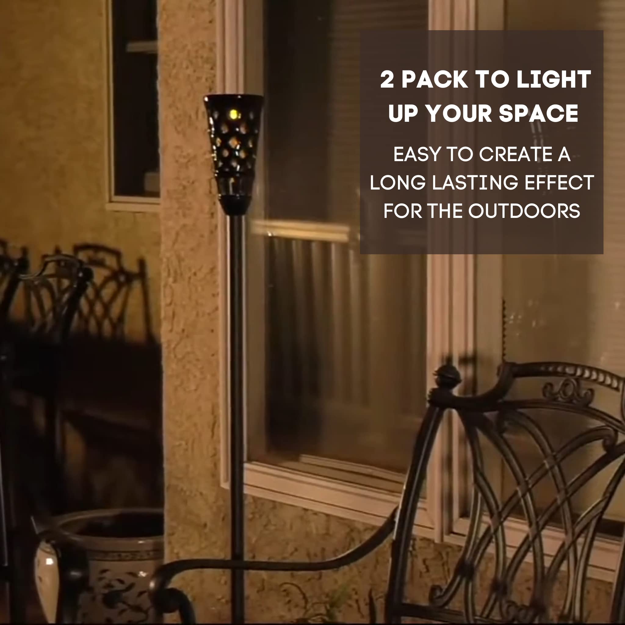 Energizer Ceramic Solar Tiki Torches - 2 Pack LED Solar Outdoor Lights with Flickering Flame Effect, IP65 Waterproof for Garden, Patio, Pathway & Backyard Decor - Solar Powered Landscape Lighting (Blue)