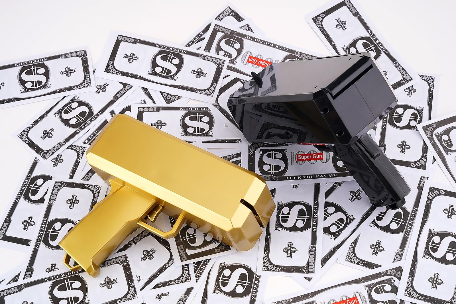 Realistic Prop Gold Money Shooter Gun - Fake Cash Gun, Money Thrower for Parties & Events | Wedding, Birthday, Christmas Celebration Accessory | Fun Money Scattering Toy for Festive Occasions