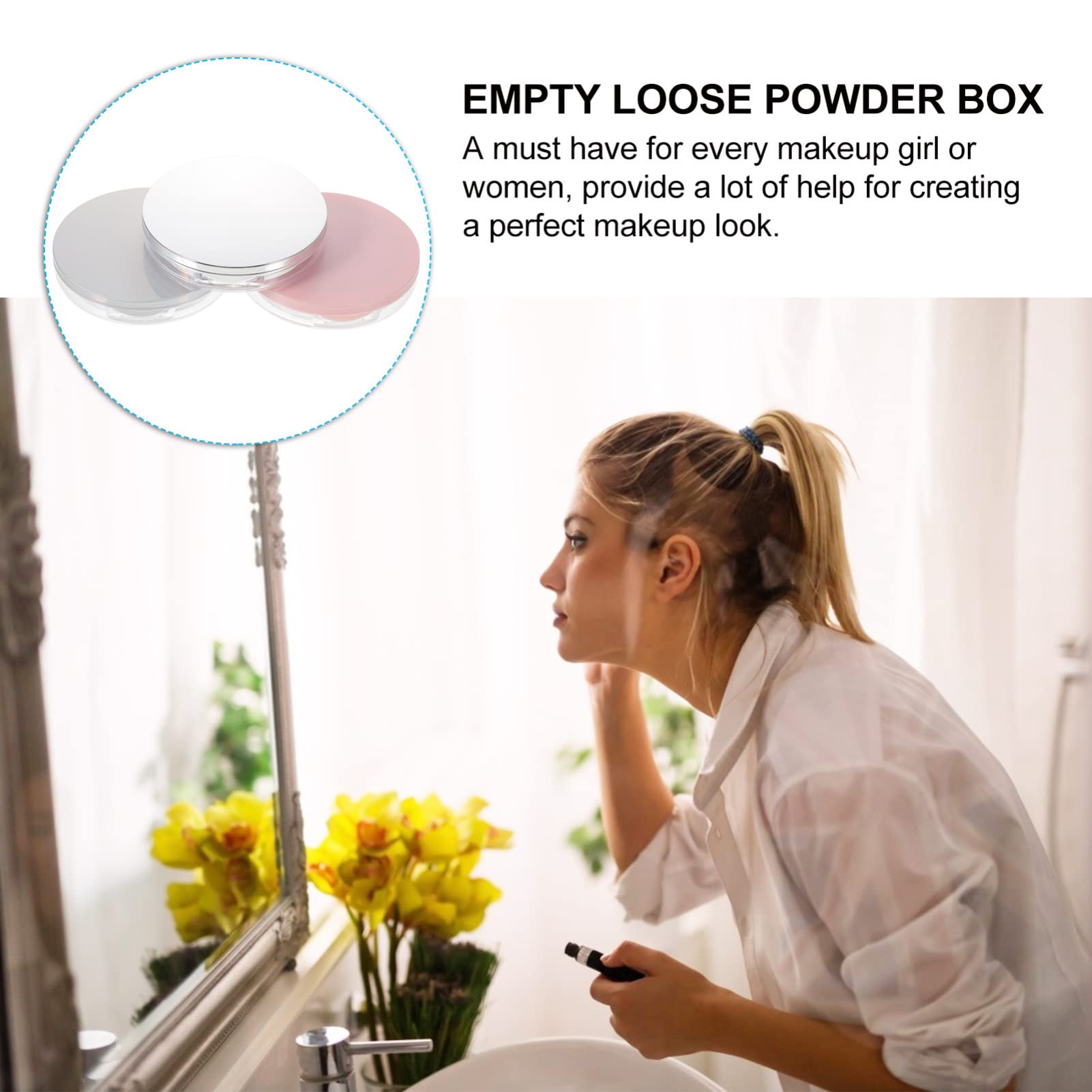 FOMIYES 3-Piece Translucent Powder Case Set with Mirror & Sponge - Portable Loose Powder Container for Makeup, Glitter & Beauty Essentials - Perfect for Travel, Touch-ups & Professional Makeup Kits