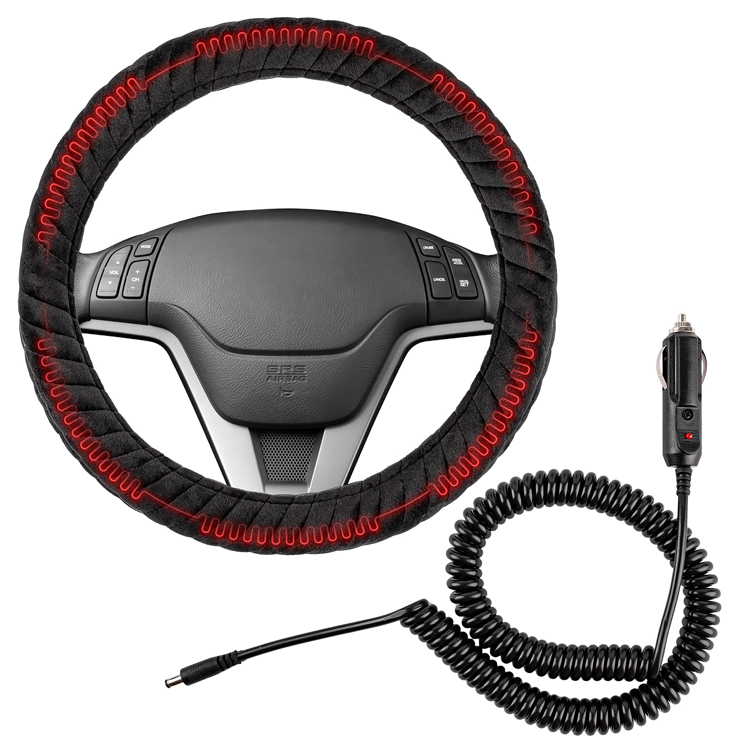 Premium Heated Steering Wheel Cover - Universal 11-12 Inch Auto Hand Warmer for Winter Driving - 12V Plug-in Car Accessory - Comfortable & Safe for Cold Weather Commutes - Perfect for Trucks, SUVs & Sedans