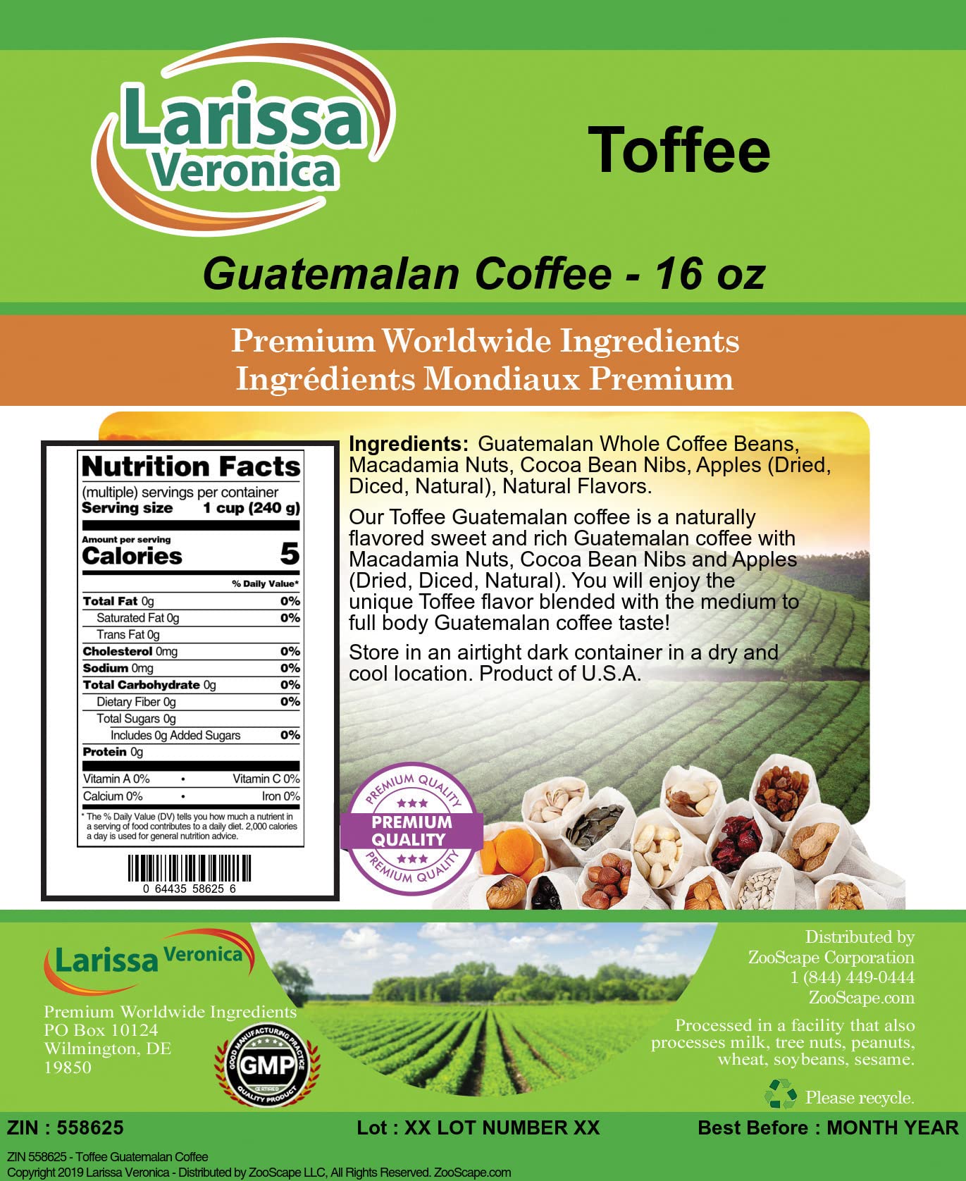 Premium Guatemalan Toffee Flavored Whole Coffee Beans - Gourmet, Naturally Flavored, 16 oz (3 Pack) - Perfect for Home Brewing, Office Use & Gift Giving