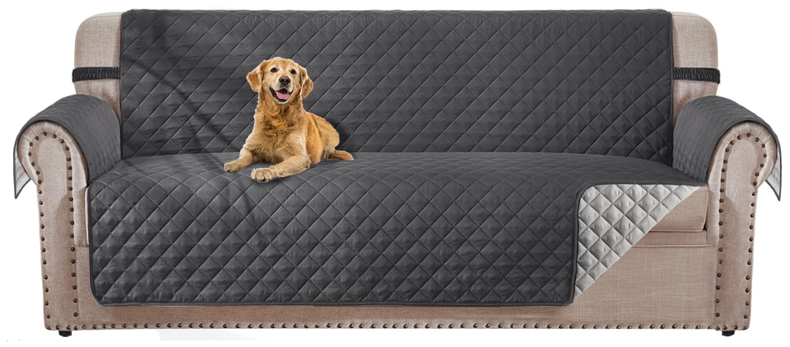 Reversible 3-Cushion Dog Couch Cover - Waterproof Washable Pet Furniture Protector with Elastic Straps for Sofas up to 68