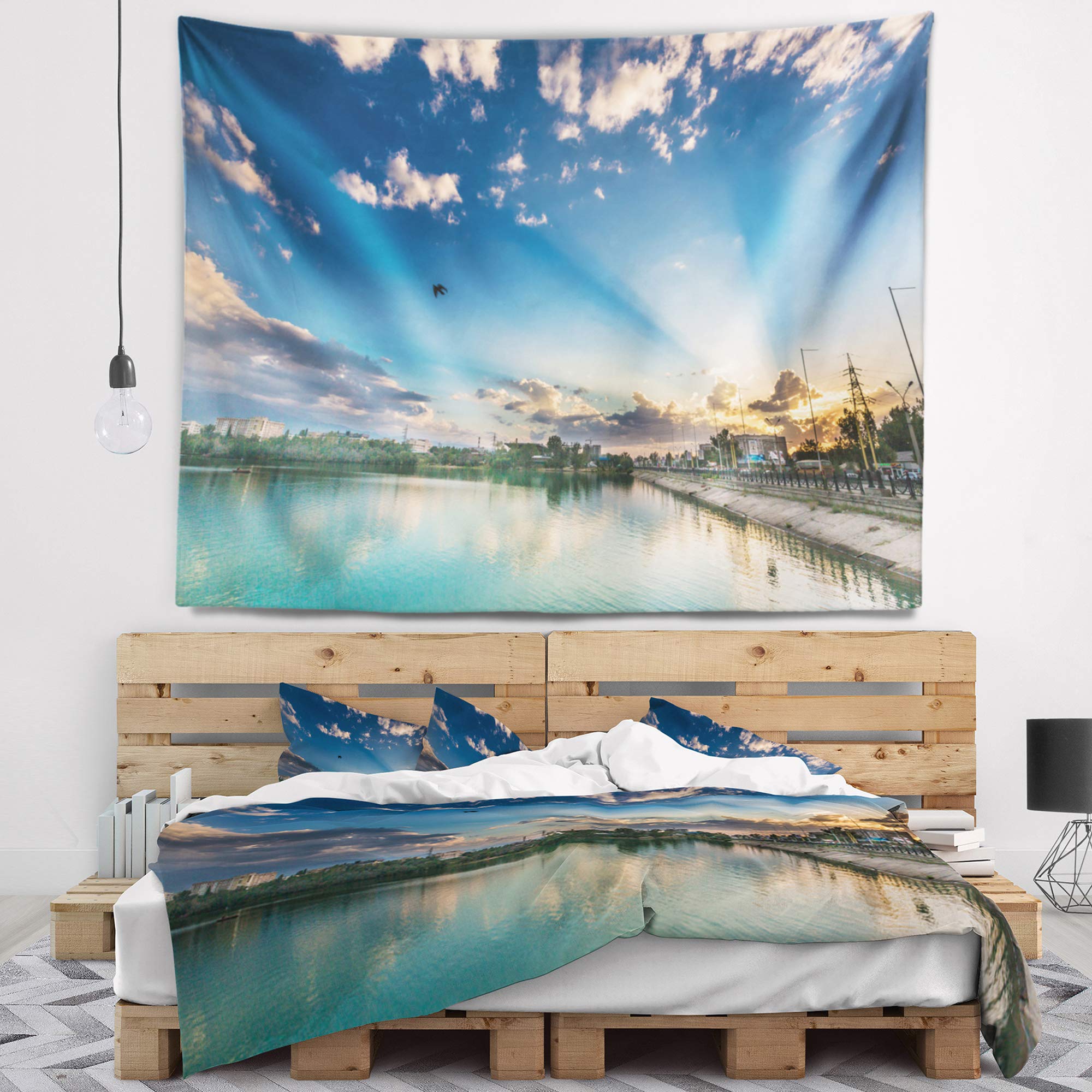 Designart 'Moving Clouds Over Lake' Landscape Photo Tapestry - Lightweight Polyester Wall Hanging Décor for Living Room, Bedroom & Office - Large 80x68 Inch - Perfect for Boho, Aesthetic & Nature-Inspired Home Decor