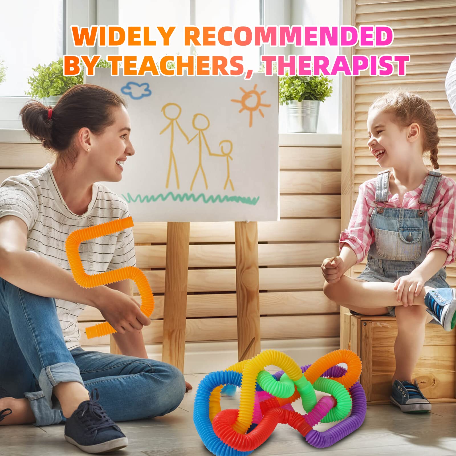 60 Pack Pop Tubes Sensory Toys - Connectable & Extendable Fidget Toys for Stress Relief & Anxiety - Party Favors, Classroom Prizes, Treasure Box Toys - Perfect for Kids Birthday Gifts, School Events & Sensory Play Therapy